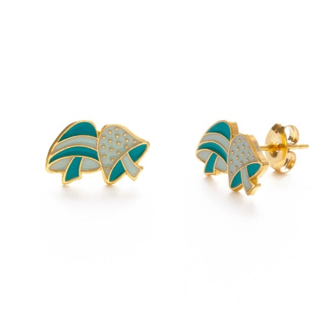 Rose & Lee Co 70's Mushroom Stud Earrings, Blue/Green Earrings