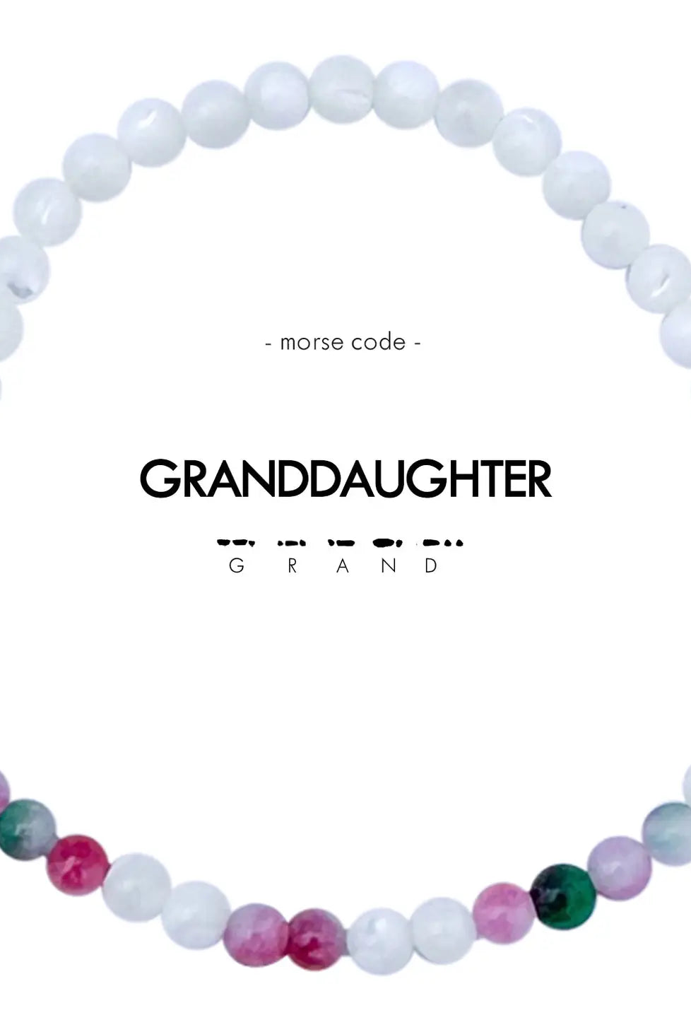 Rose & Lee Co Morse Code Granddaughter Bracelet, Watermelon Jasper & Mother of Pearl Bracelets