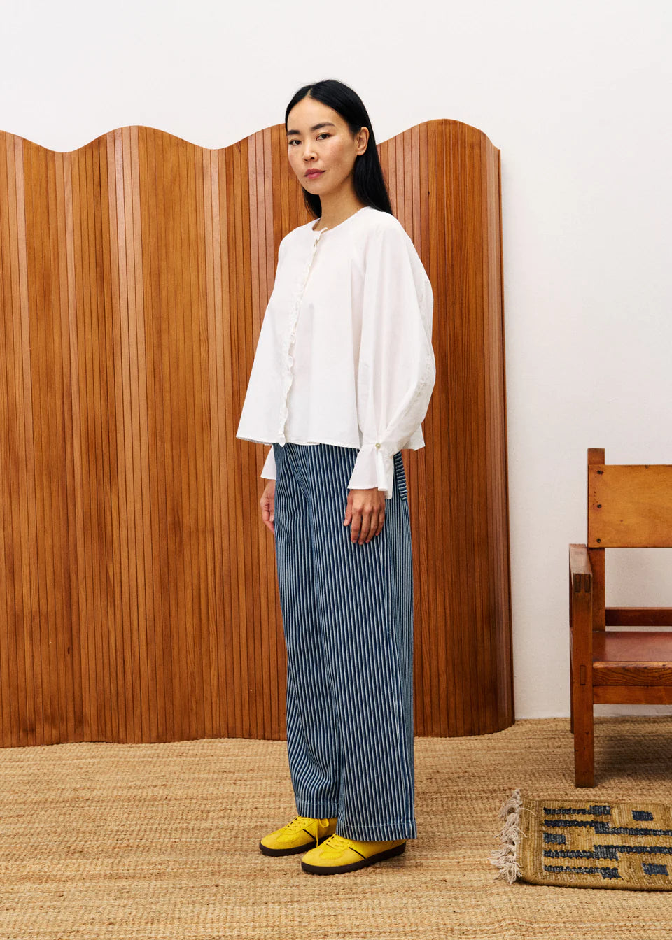 White Ruffled Long Sleeve Work Top