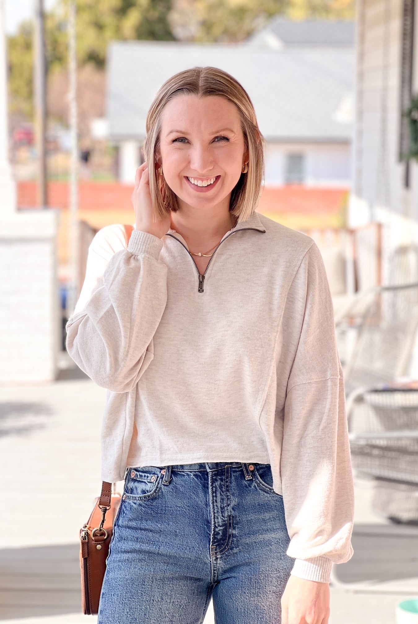 Oatmeal Long Sleeve Half Zip Pullover