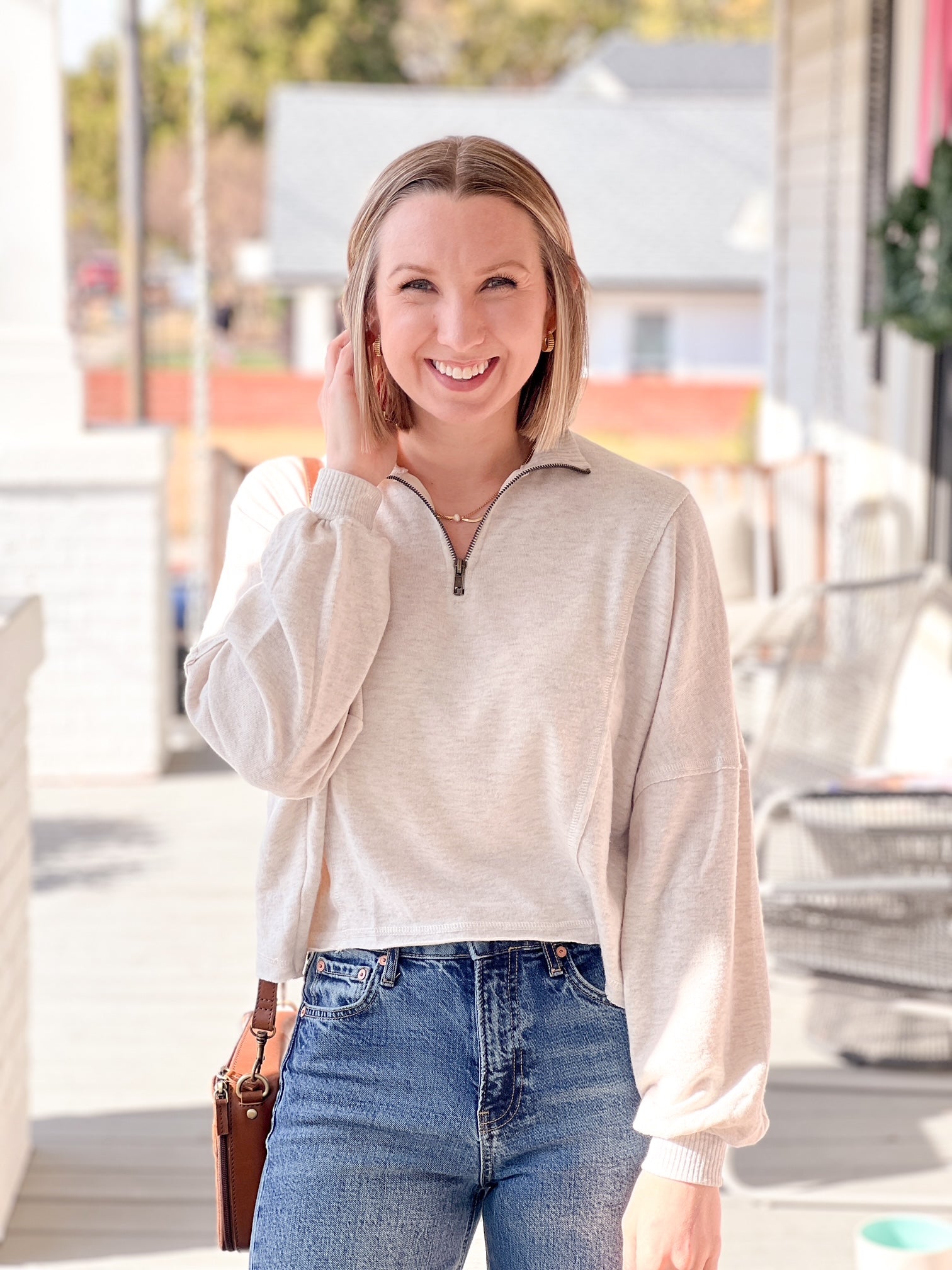 Oatmeal Long Sleeve Half Zip Pullover