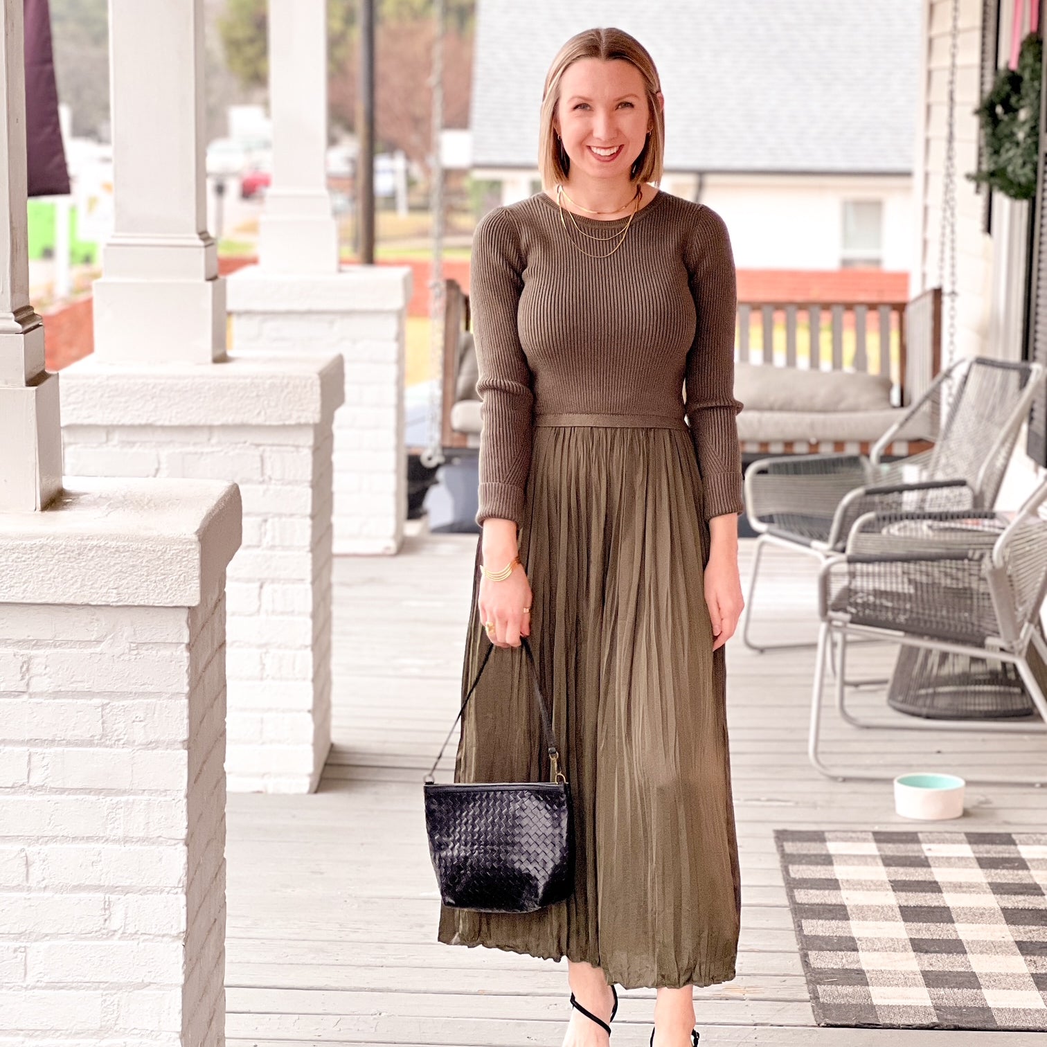 Olive Green Mixed Media Maxi Dress