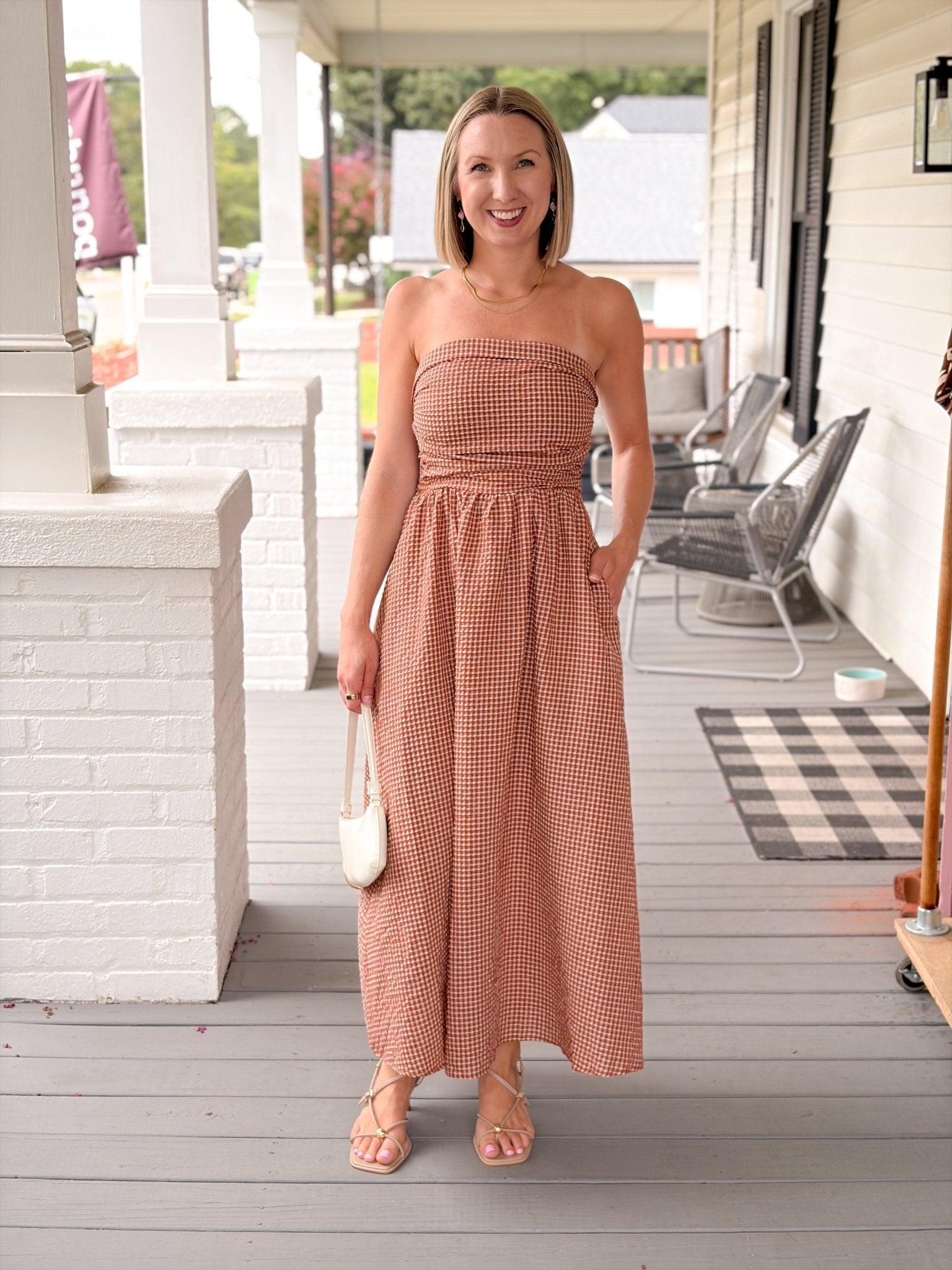 Rose & Lee Co Adriana Dress, Terracotta Check Casual Dresses