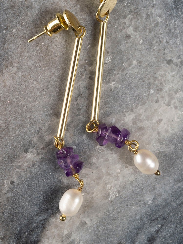 Rose & Lee Co Linear Stone Earrings, Amethyst unknown
