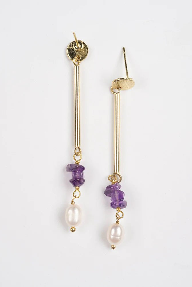 Rose & Lee Co Linear Stone Earrings, Amethyst unknown