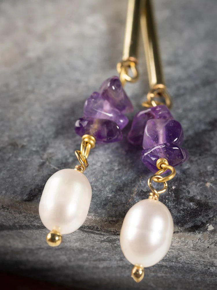 Rose & Lee Co Linear Stone Earrings, Amethyst unknown
