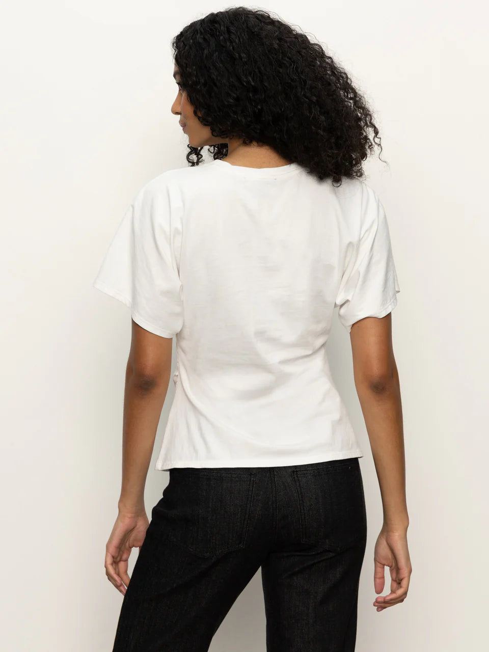 Short Sleeve Shirred Waist White Top