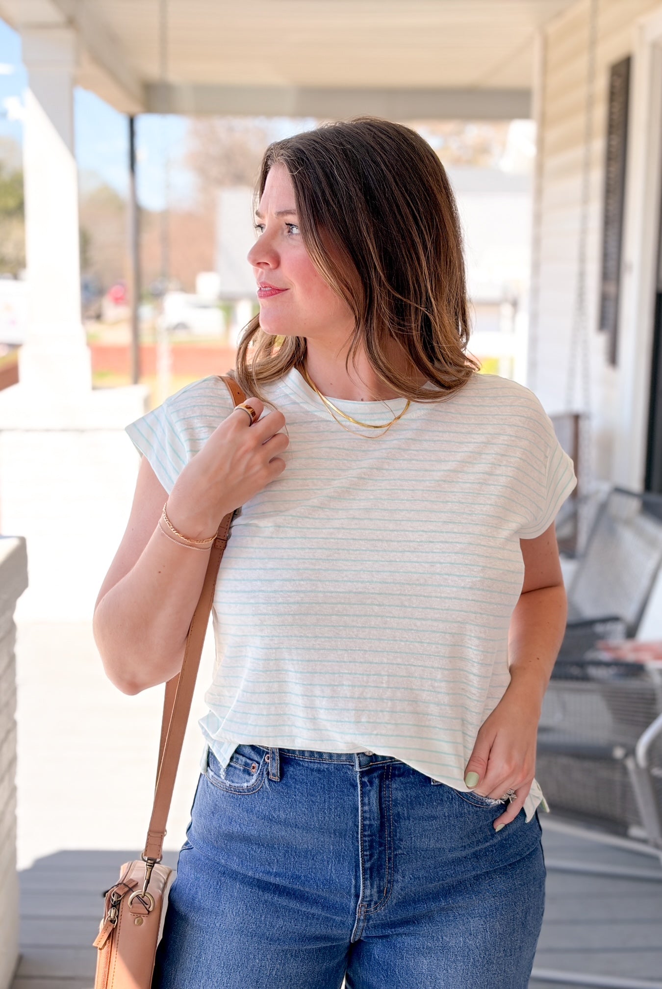 Aqua Striped Short Sleeve Tee