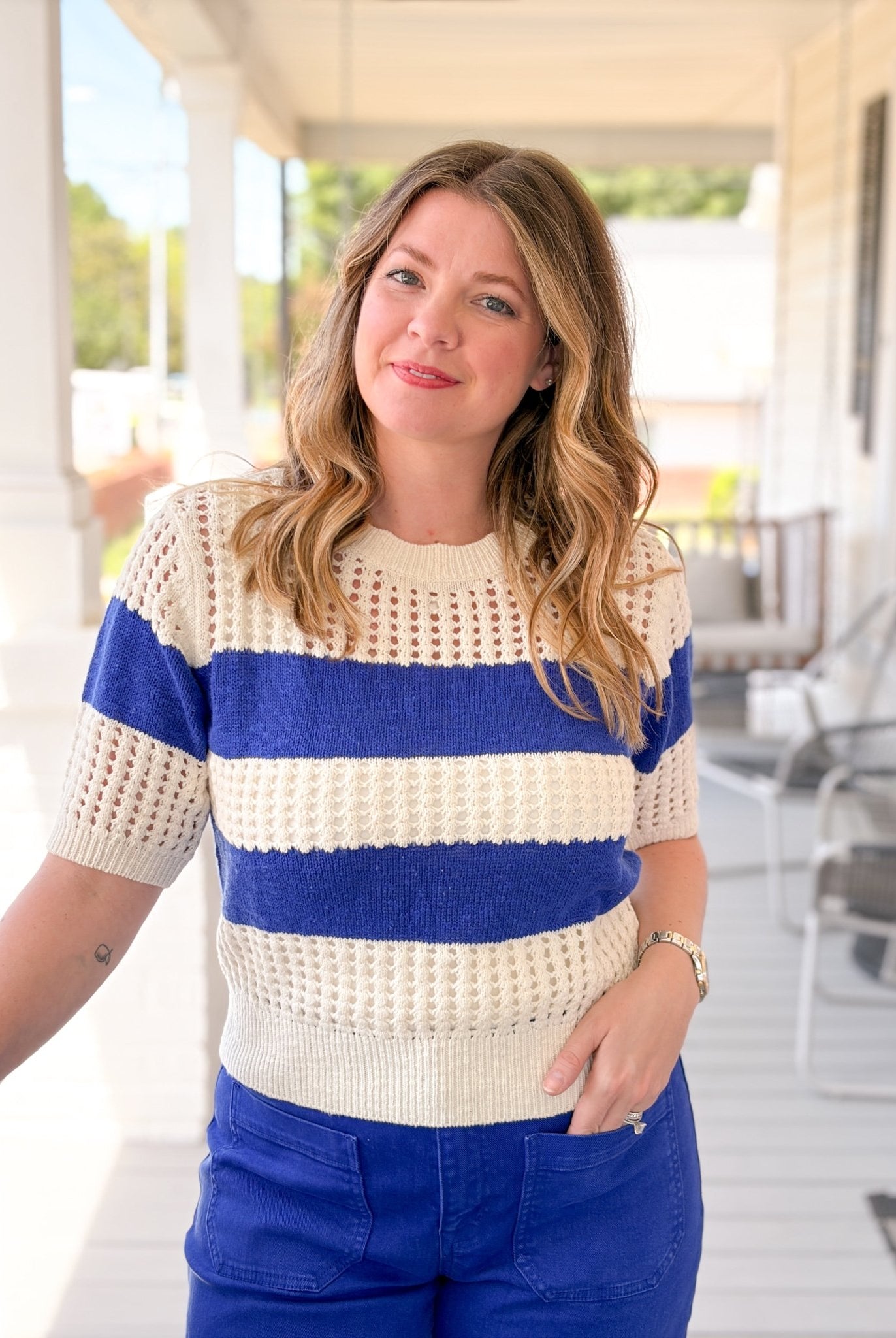 Rose & Lee Co Beachside Top, Collagen/Luminous Blue by Sanctuary short sleeve