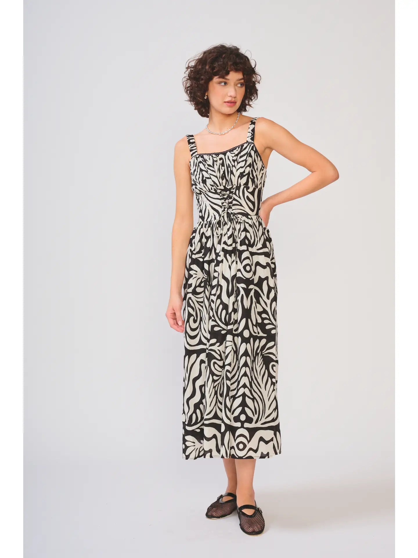 Black & White Corset Bodice Midi Dress