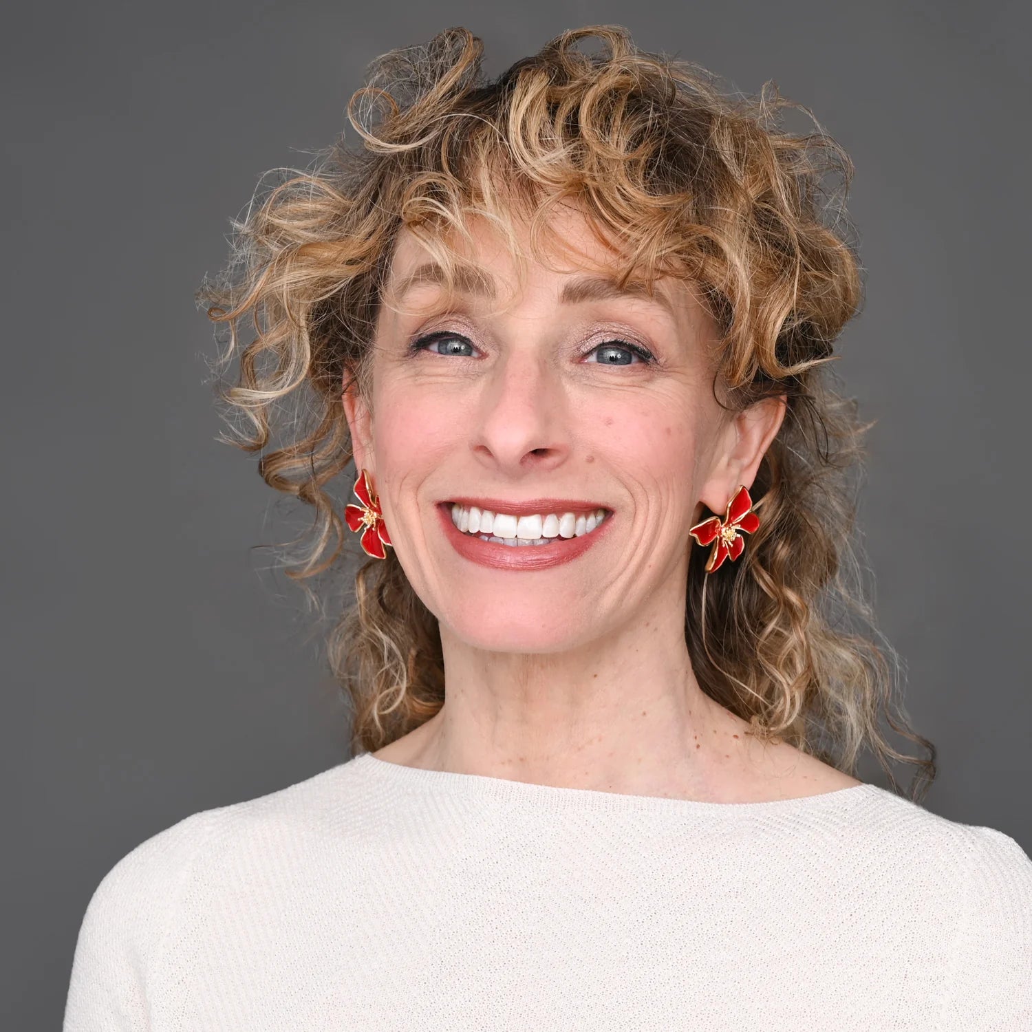 Red Flower Stud Earrings