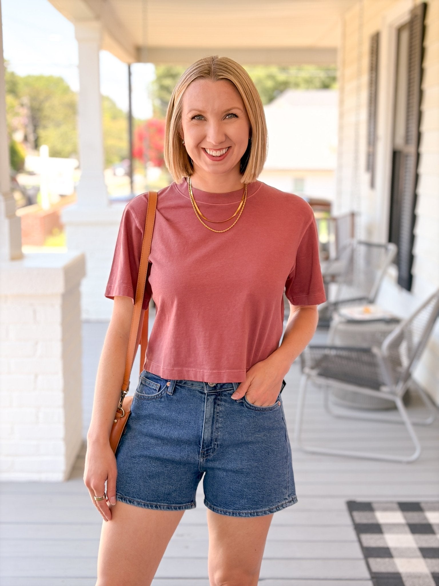 Rose & Lee Co Brecken Top, Marsala short sleeve