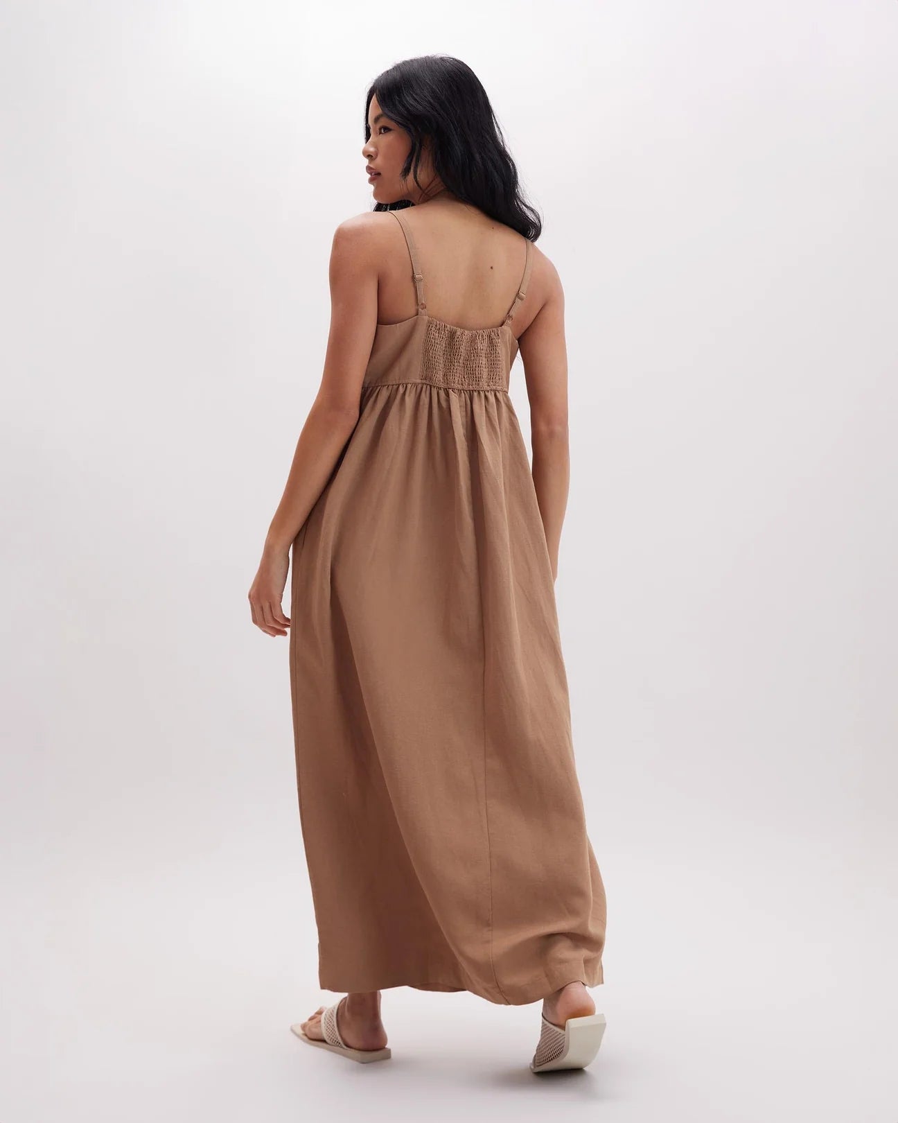 Coffee Brown Women's Linen Maxi Dress
