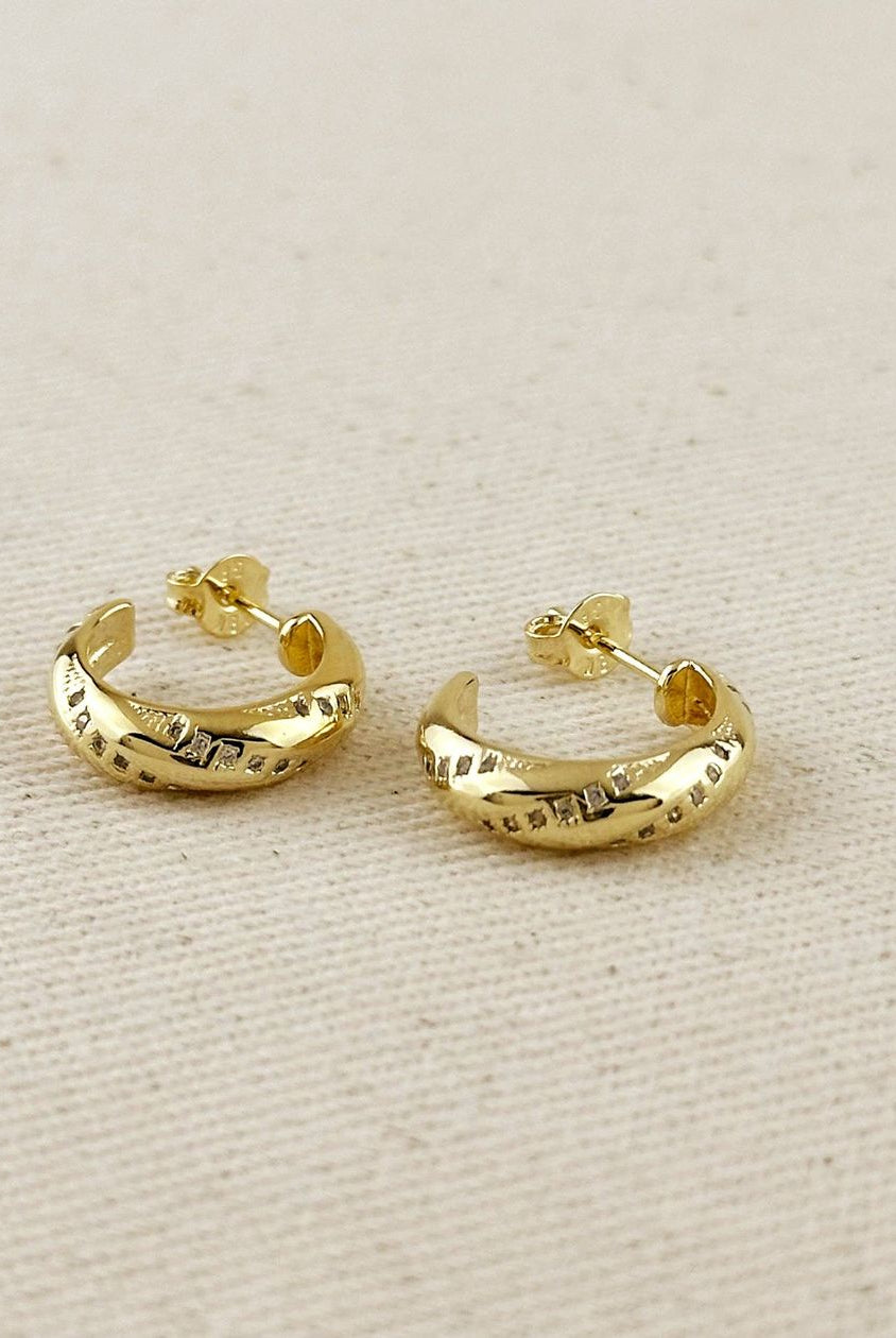 Rose & Lee Co CZ Ribbon Detail C - Hoop Earrings, 18k Gold Filled Earrings