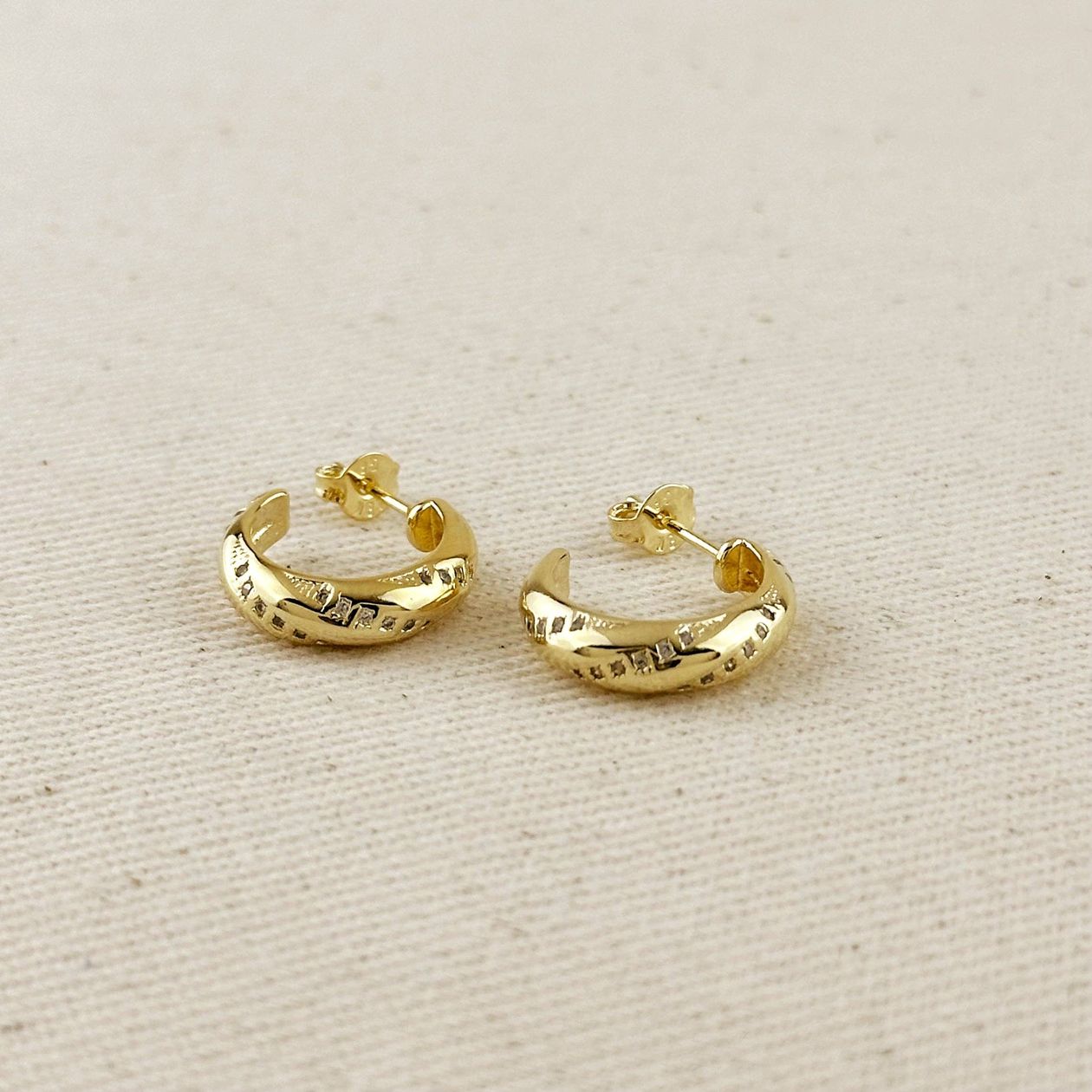 Rose & Lee Co CZ Ribbon Detail C - Hoop Earrings, 18k Gold Filled Earrings
