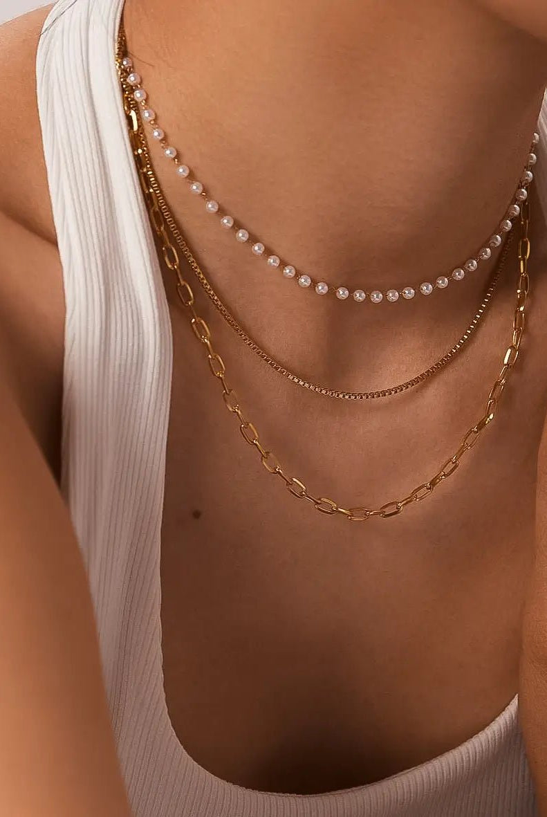 Rose & Lee Co Cadeaux Stacked Pearl Chain Necklace, 18k Gold Necklaces