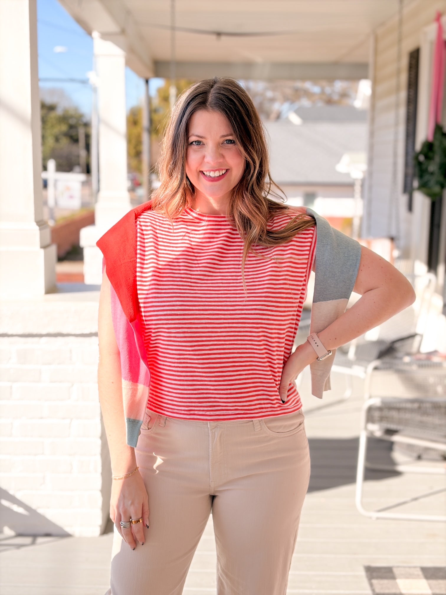 cheery and white stripe top
