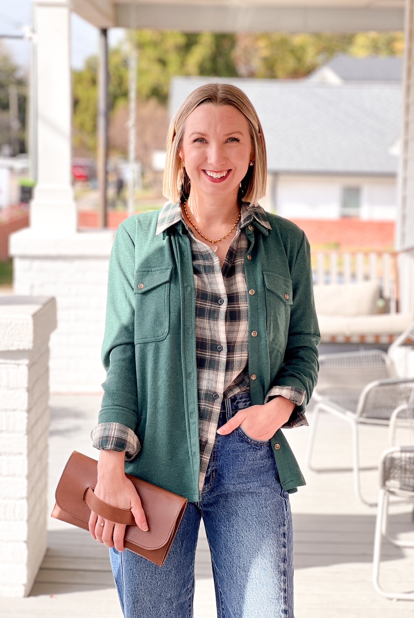 Green Long Sleeve Button Front Top