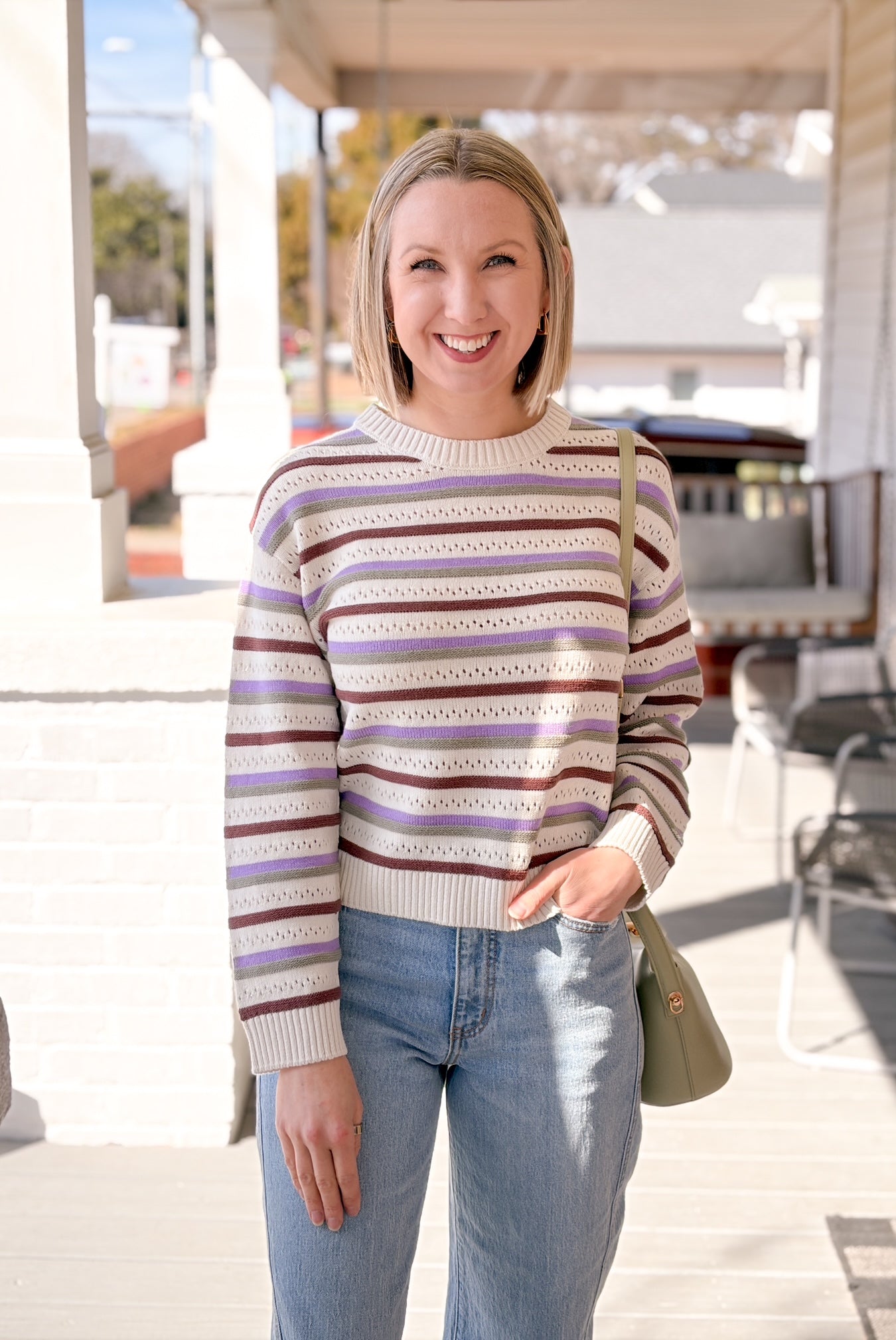 Rose & Lee Co Cassidy Sweater, Birch/Multi Stripe Sweaters