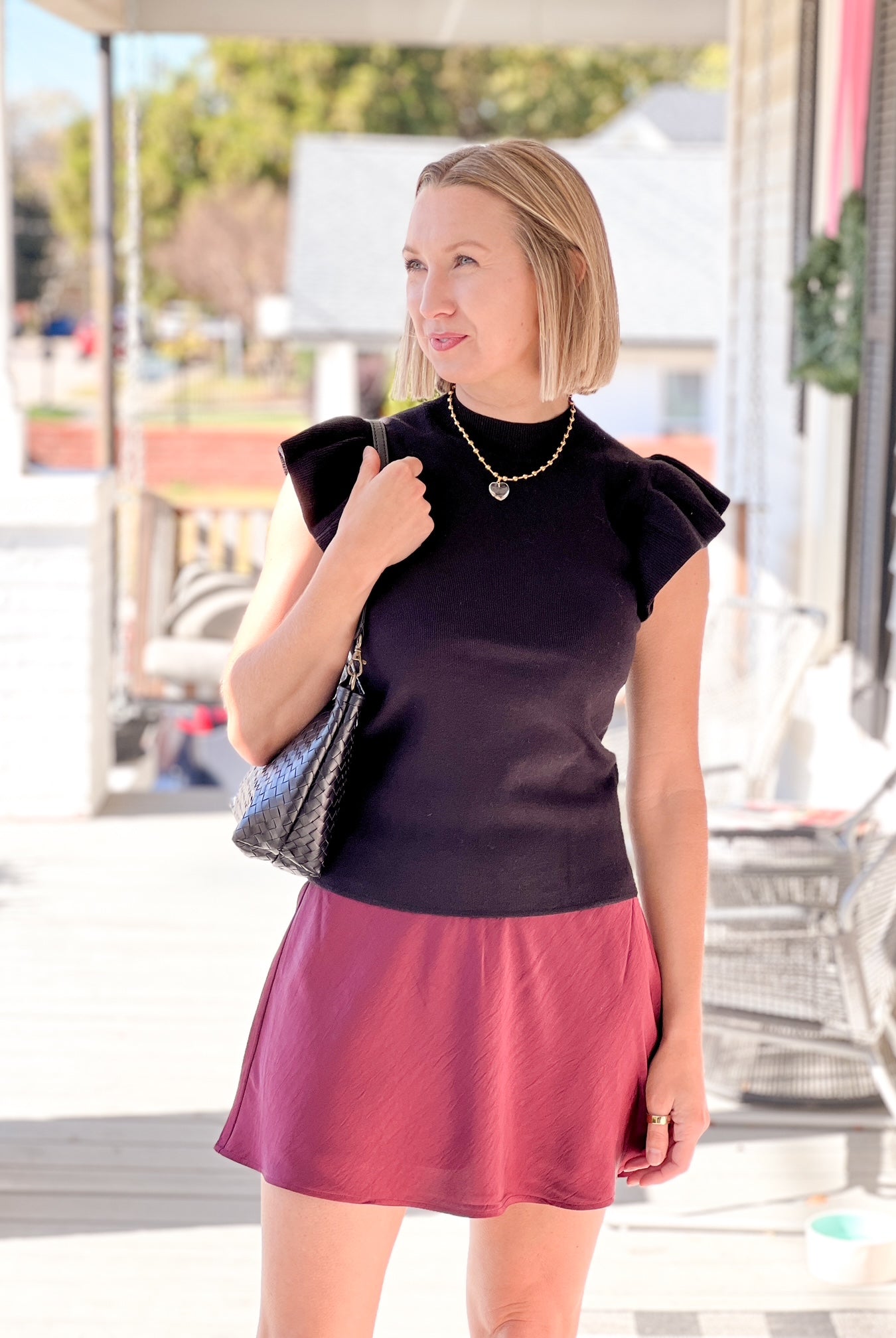 Burgundy Satin Mini Skirt