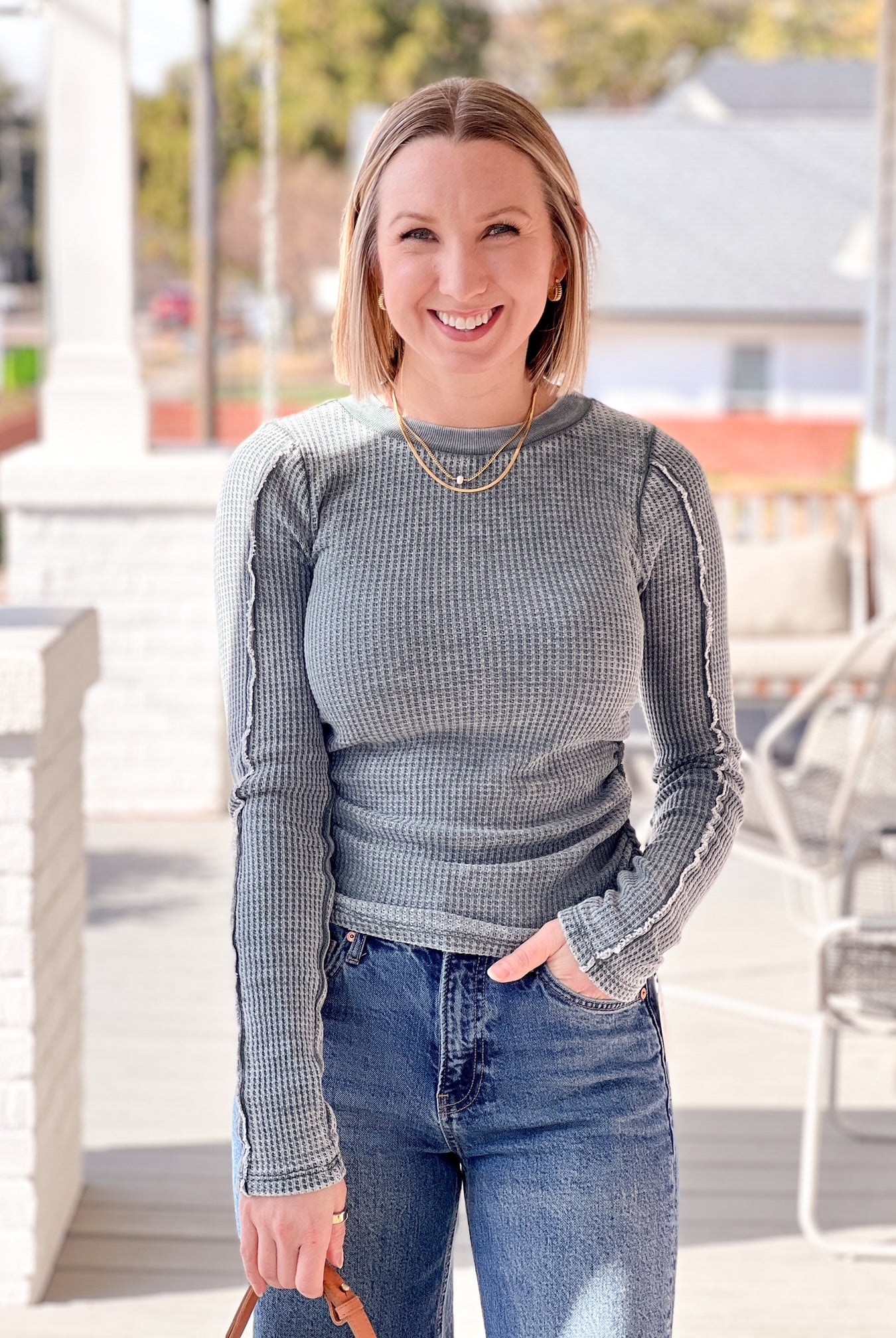 Green Thermal Long Sleeve Top with Side Ruching