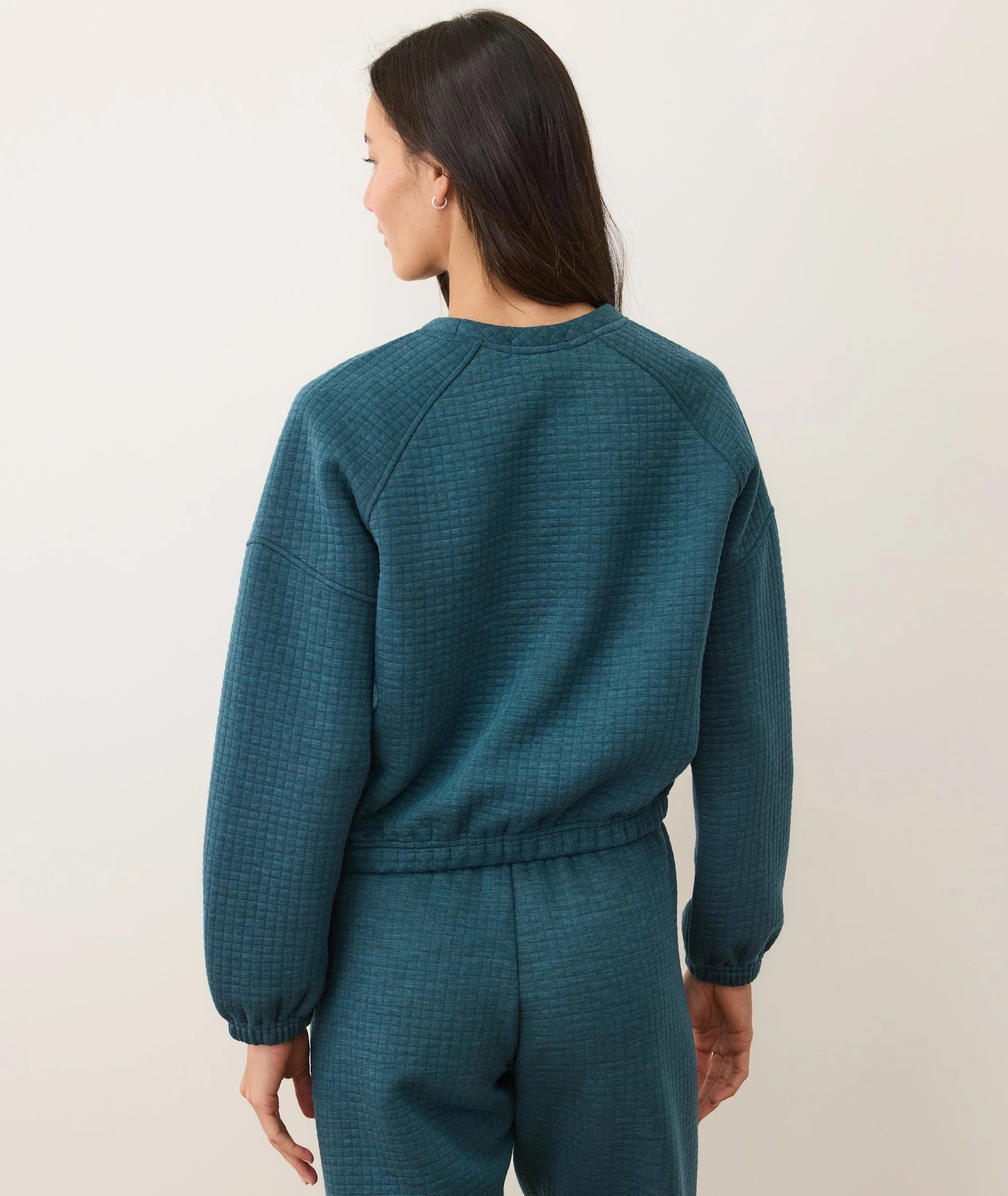 Corbet Quilted Crewneck by Marine Layer Dark Teal Heather Sustainable Women's Boutique Apex NC