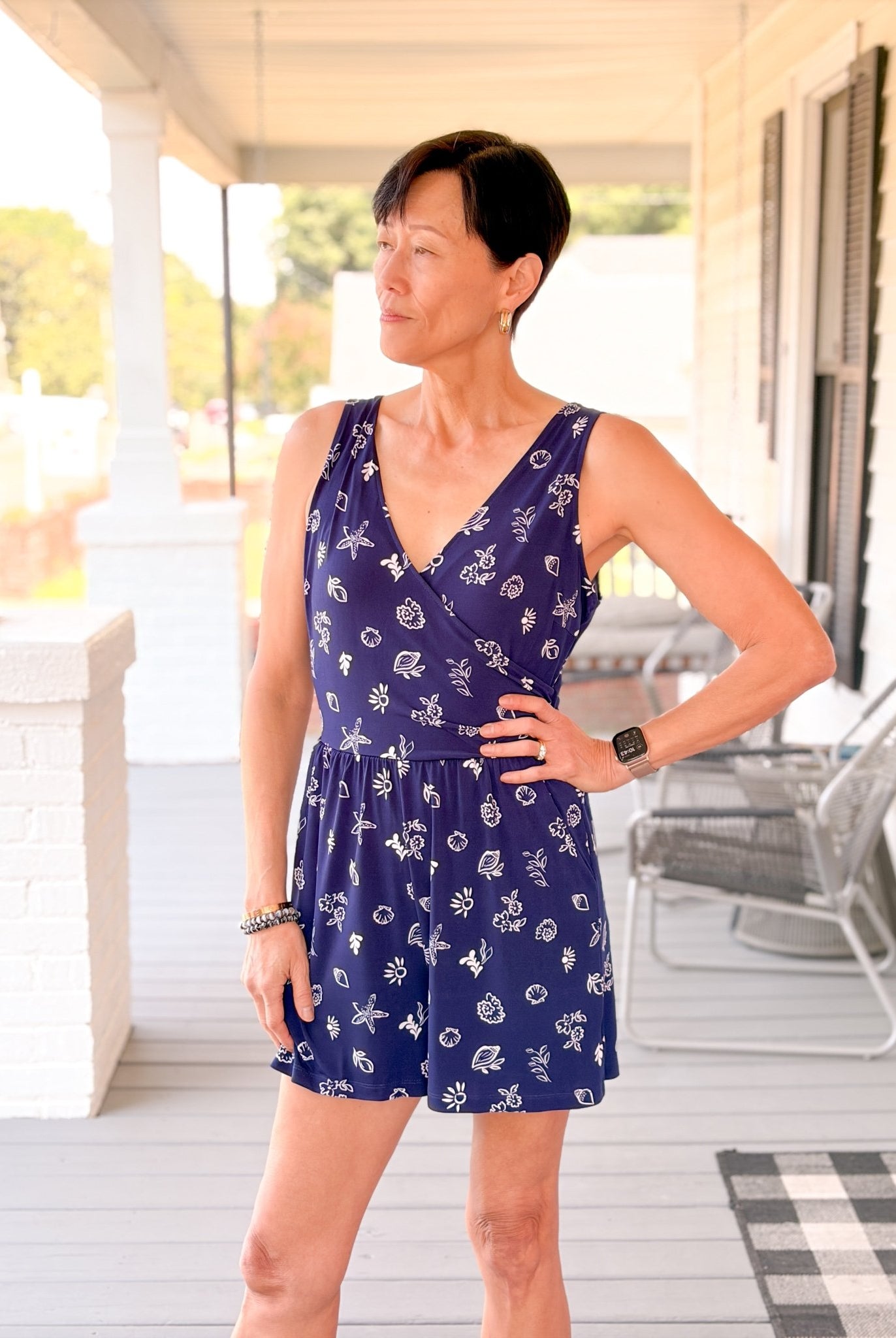Rose & Lee Co Cynthia Romper, Navy/White Romper