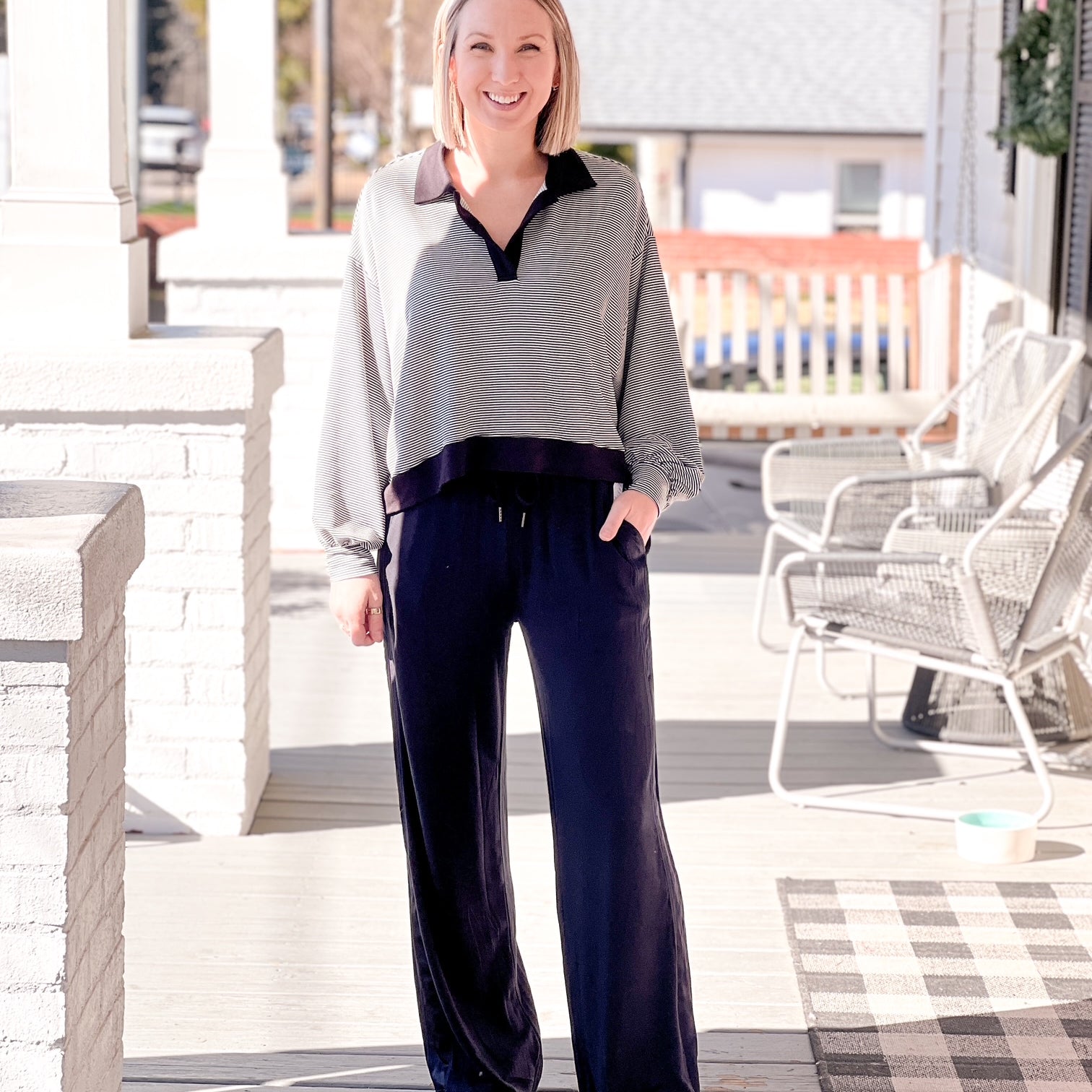 Black Fleece Pants with Satin Trim