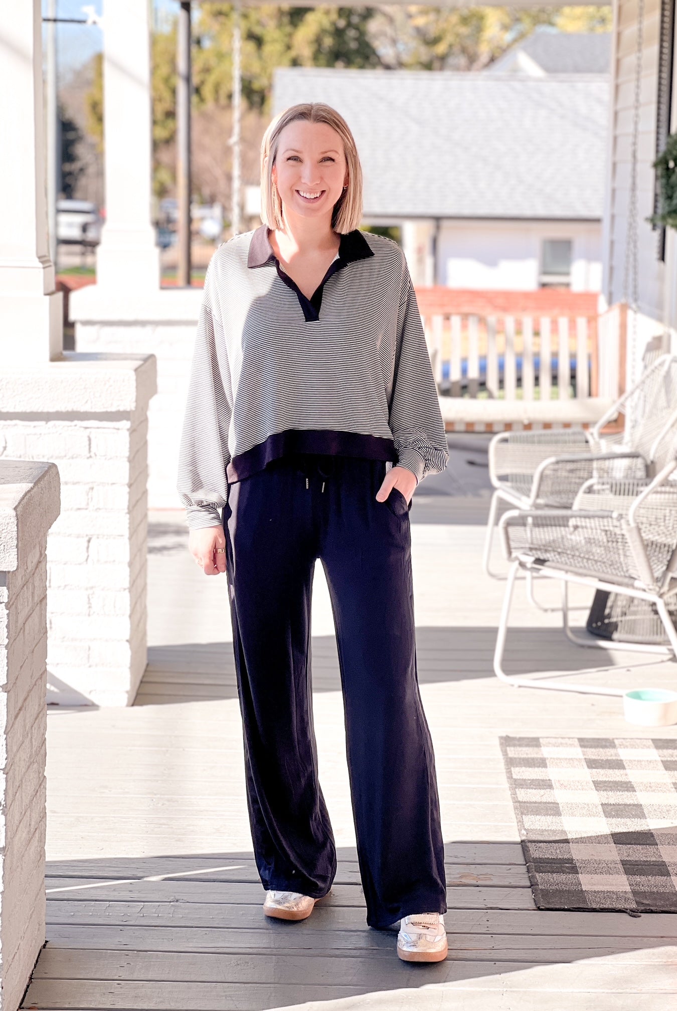Black Fleece Pants with Satin Trim