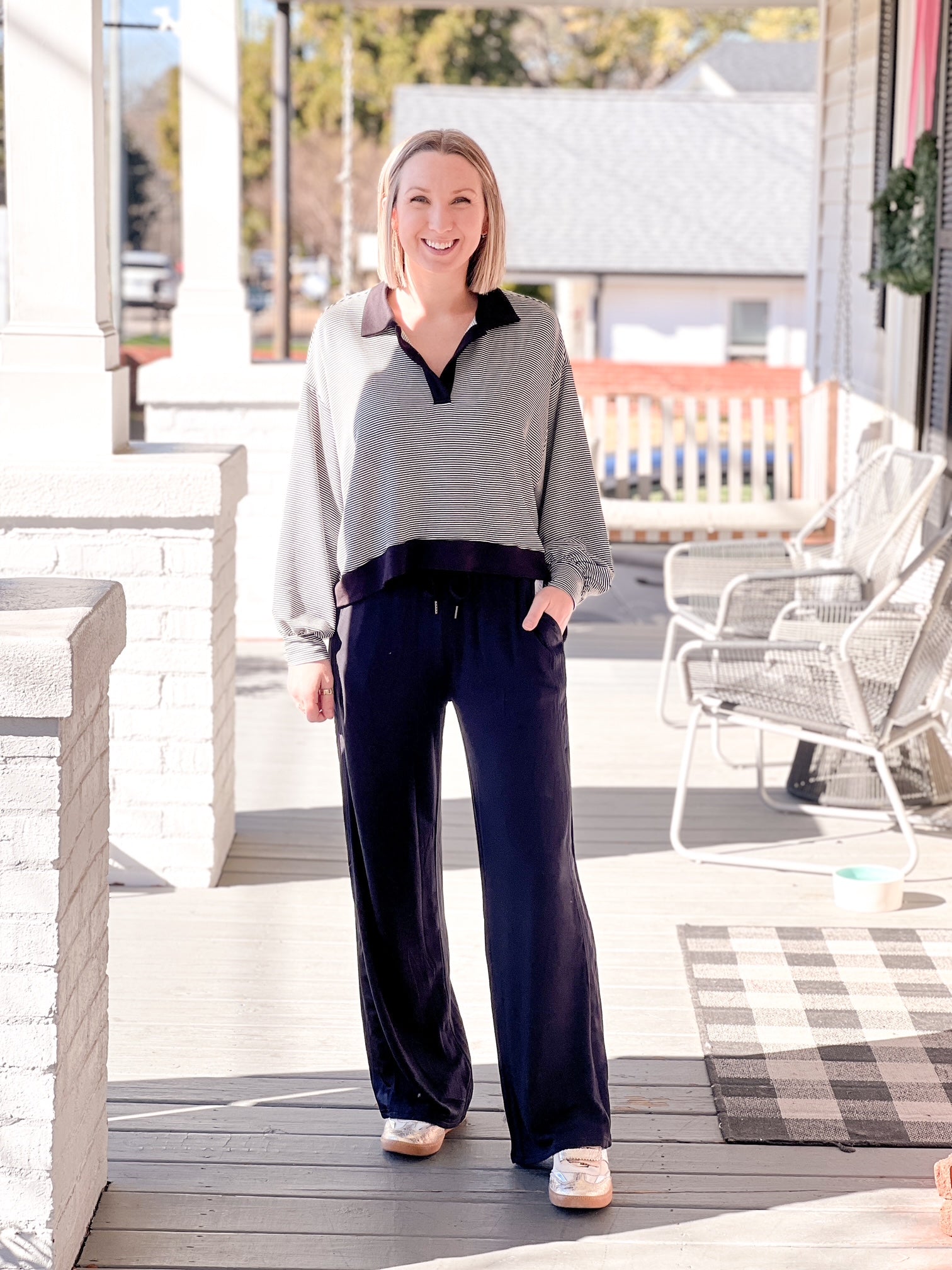 Black Fleece Pants with Satin Trim