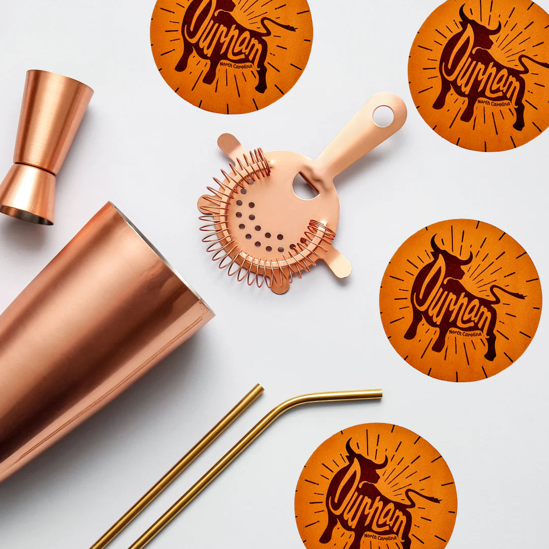 Durham NC Leather Retro Coaster