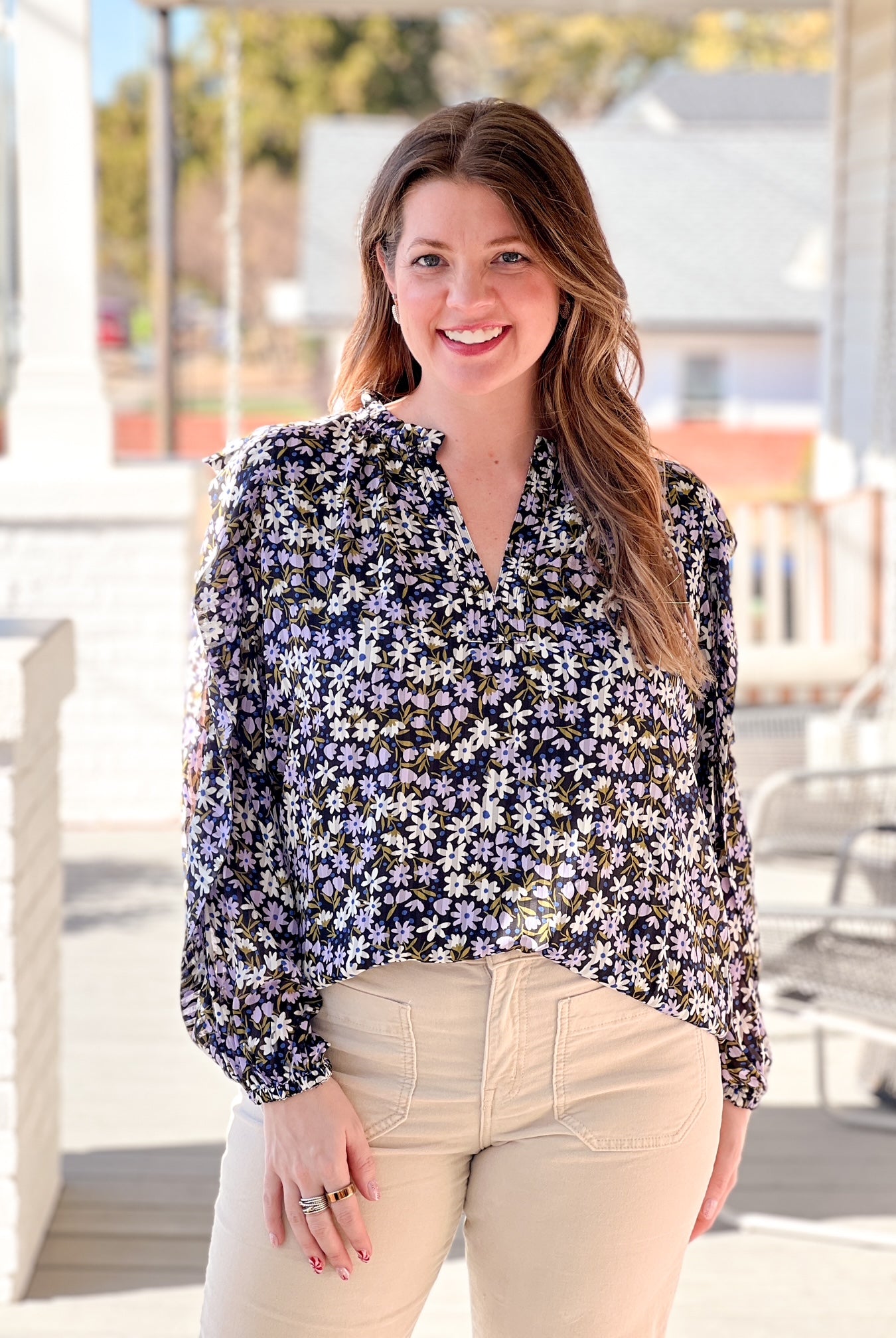 Rose & Lee Co Eliza Top, Black/Lilac Floral Work Tops