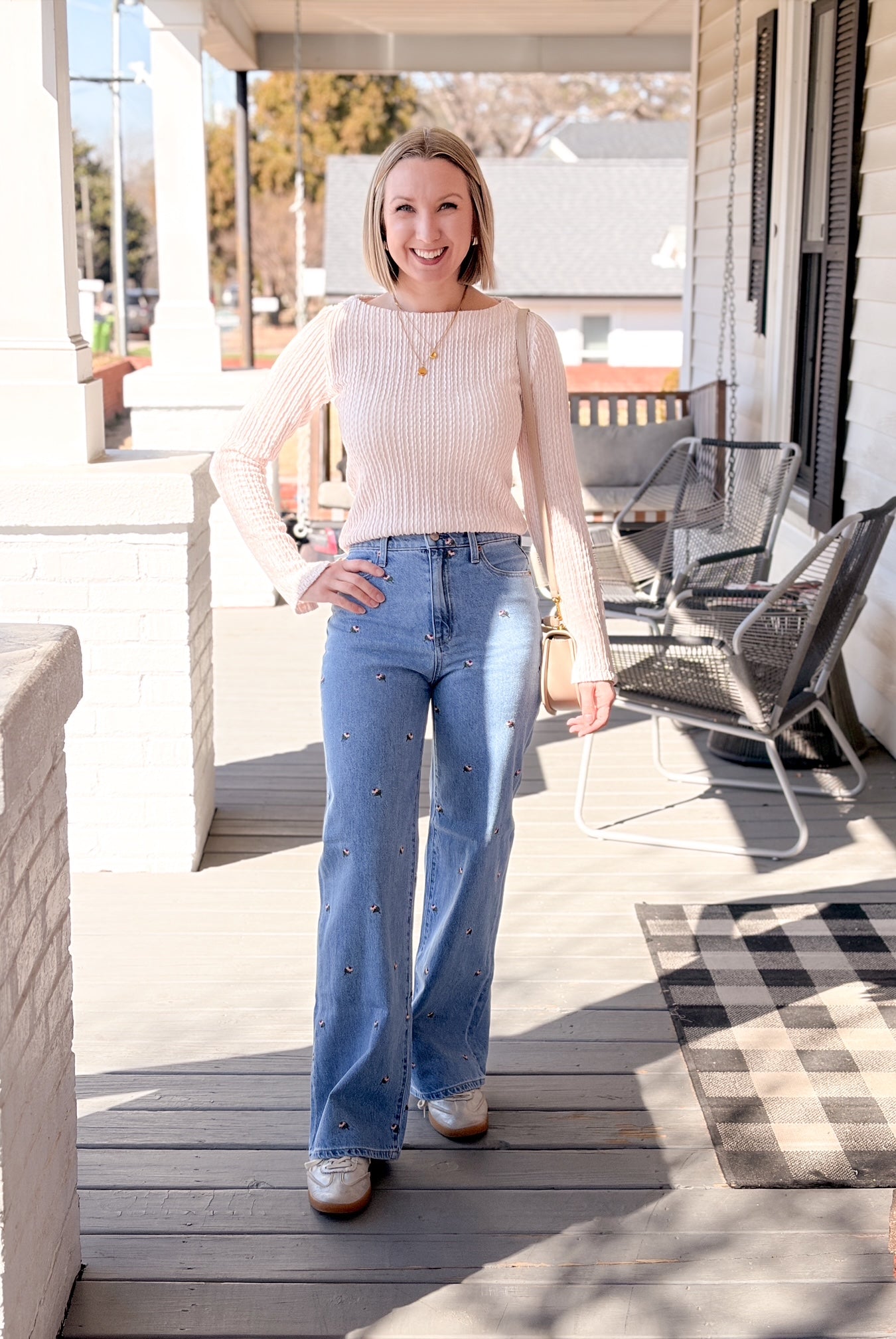 Embroidered Floral High Rise Wide Leg Jeans