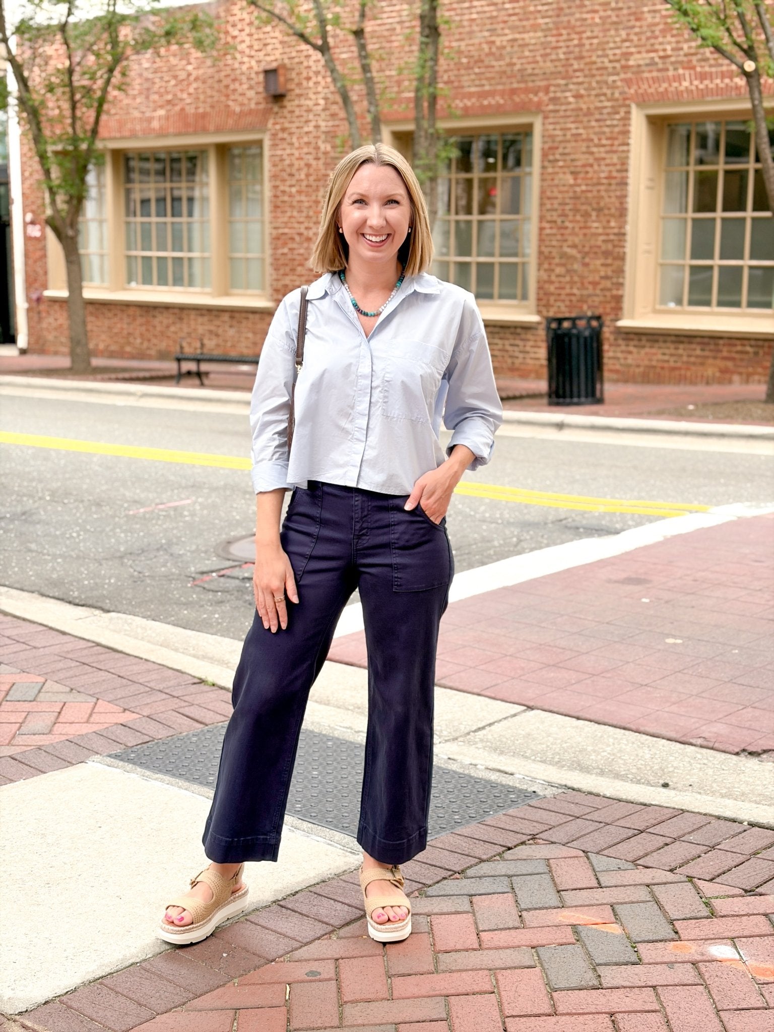 Rose & Lee Co Favorite Button Up Top, Hamptons Blue by Z Supply Work Tops