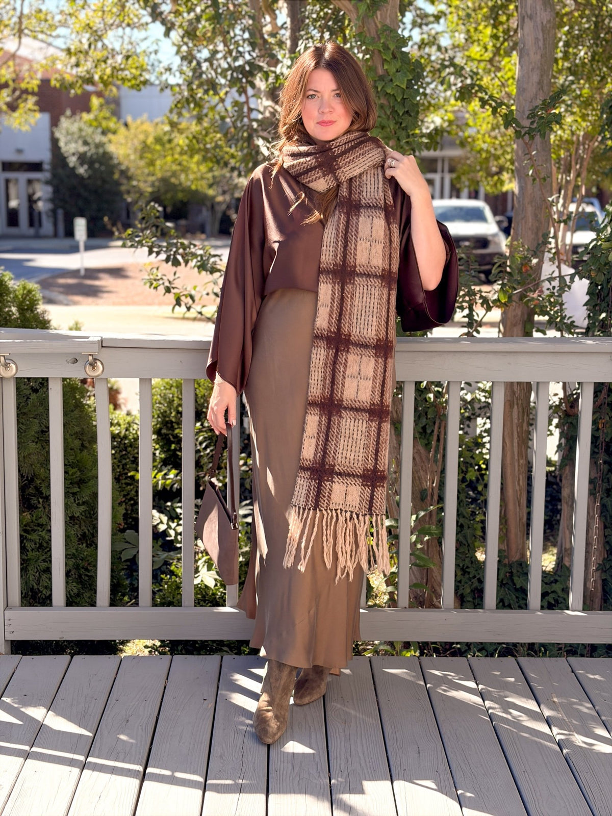 Rose & Lee Co Frostline Plaid Scarf, Toasted Almond by Z Supply Accessories