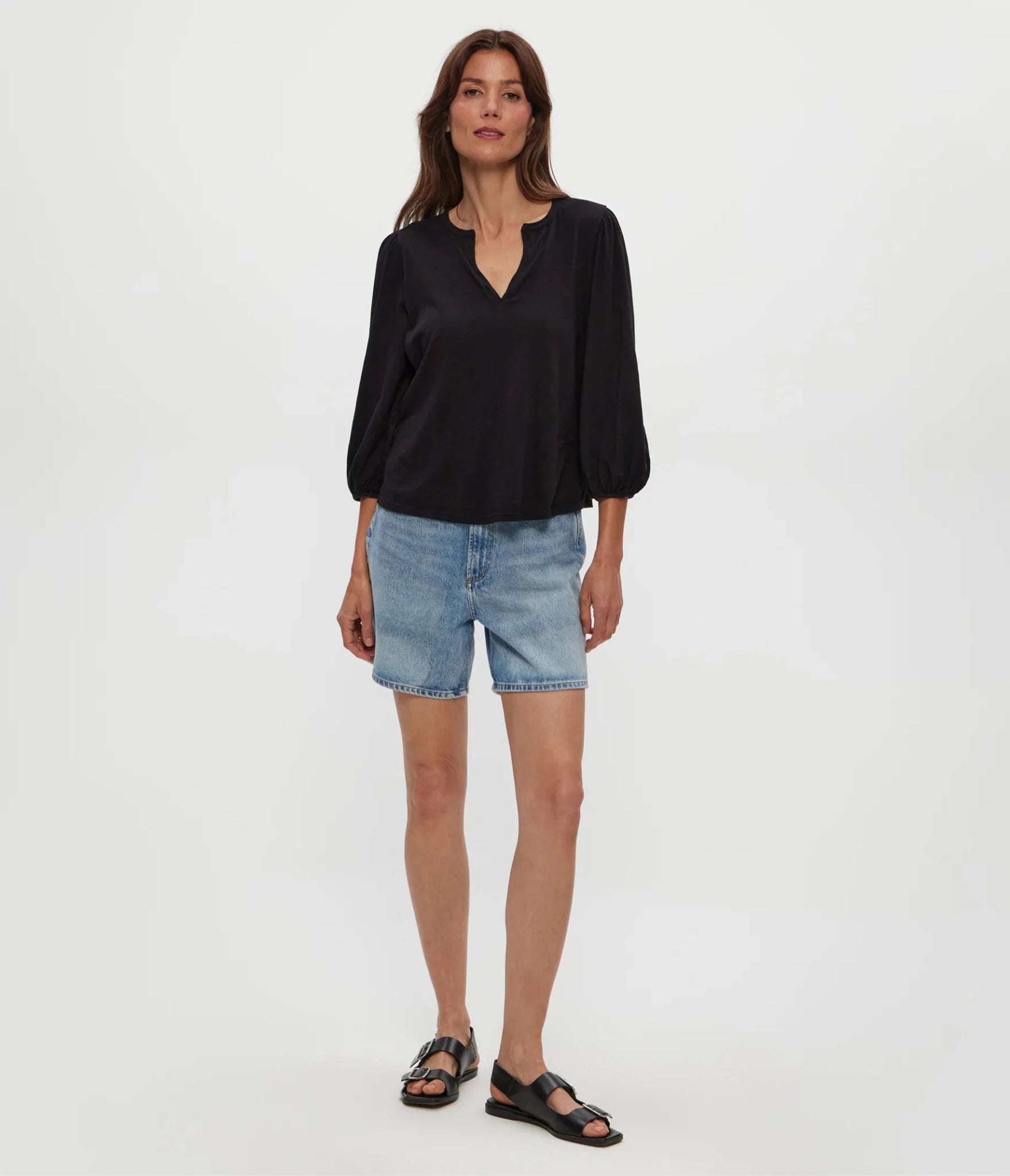 Rose & Lee Co Gabi Top, Black by Michael Stars Long Sleeve