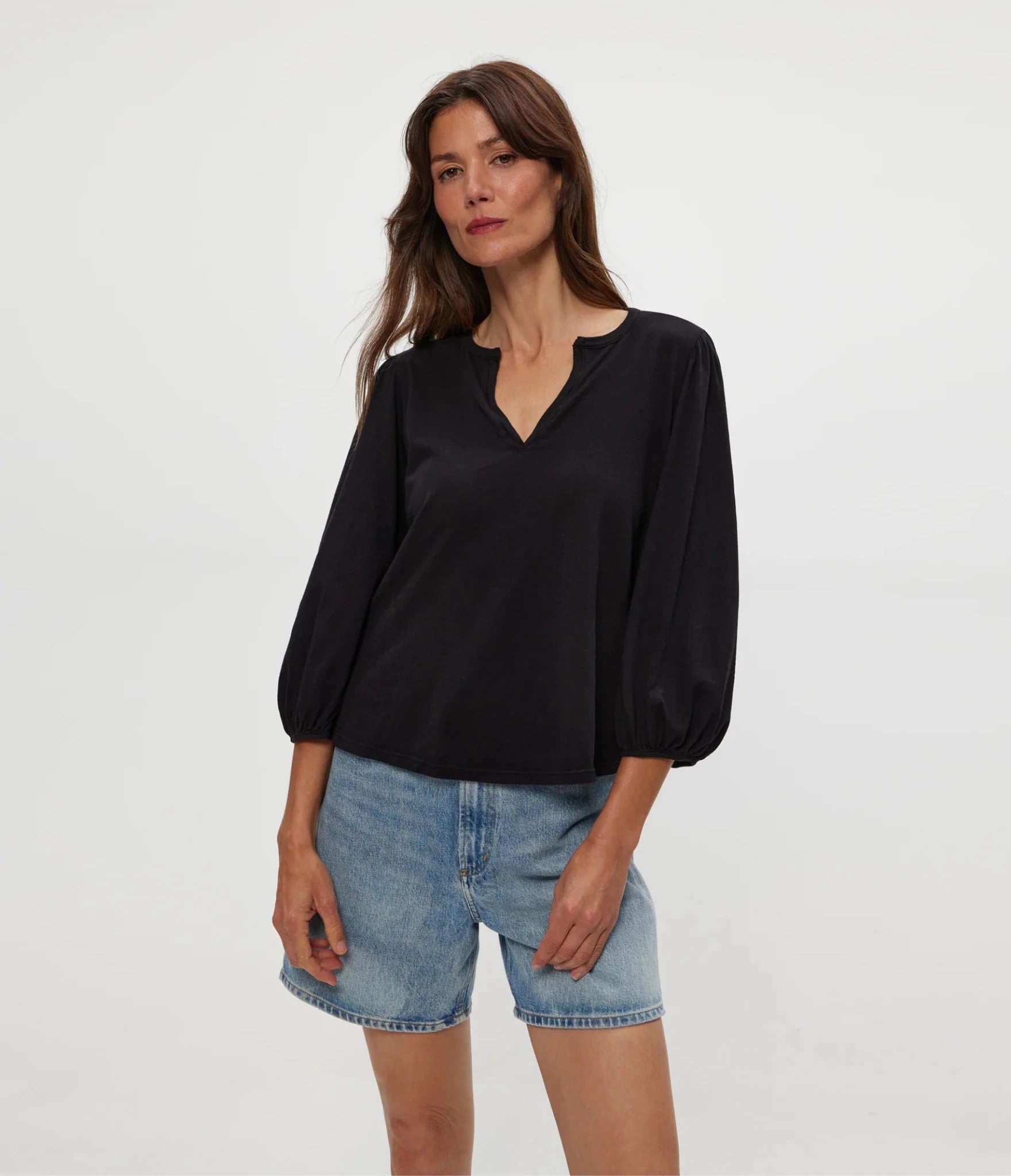 Rose & Lee Co Gabi Top, Black by Michael Stars Long Sleeve