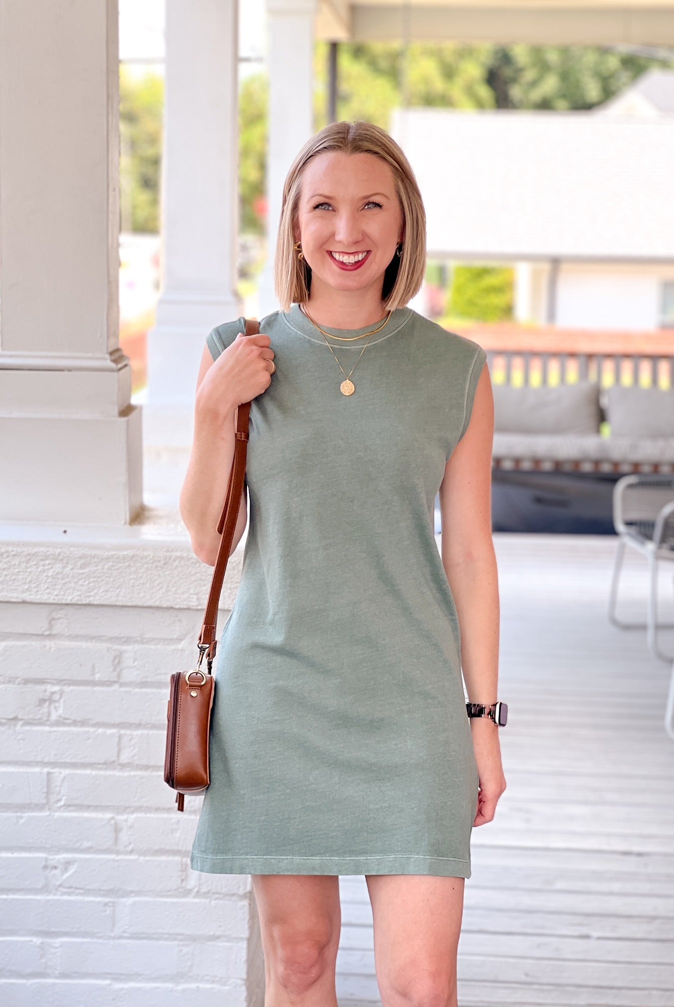 drop muscle sleeveless shirt dress in sage