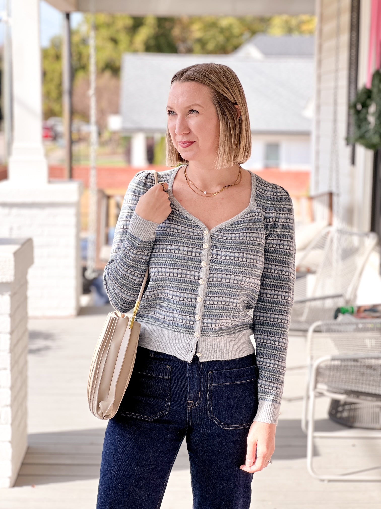 Blue Striped Button Cardigan