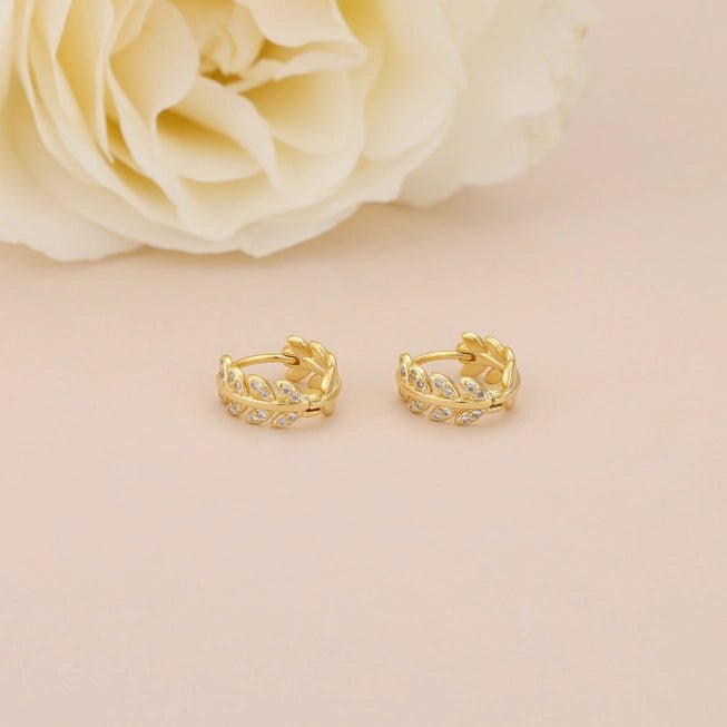 Rose & Lee Co Gold Leaf Huggie Earrings Earrings
