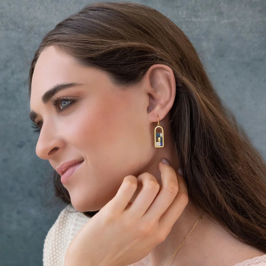 Rose & Lee Co Good Karma Miyuki Frame Earrings, Indigo/Gold Earrings