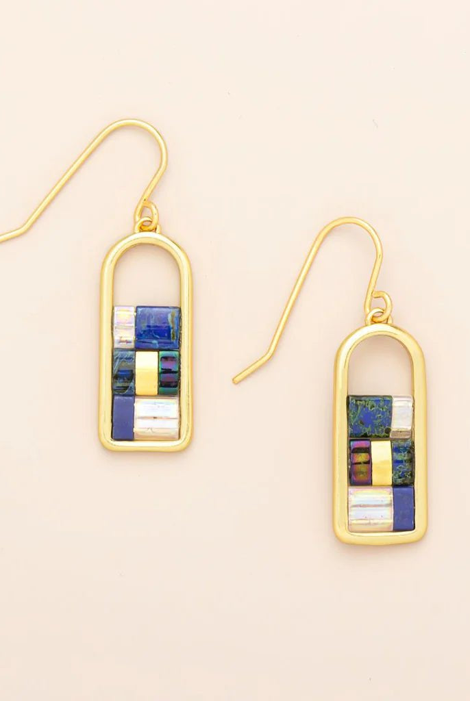 Rose & Lee Co Good Karma Miyuki Frame Earrings, Indigo/Gold Earrings
