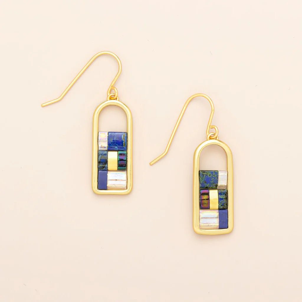 Rose & Lee Co Good Karma Miyuki Frame Earrings, Indigo/Gold Earrings