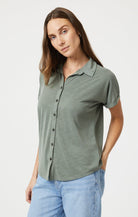Green Khaki Short Sleeve Top Apex Ethical Boutique