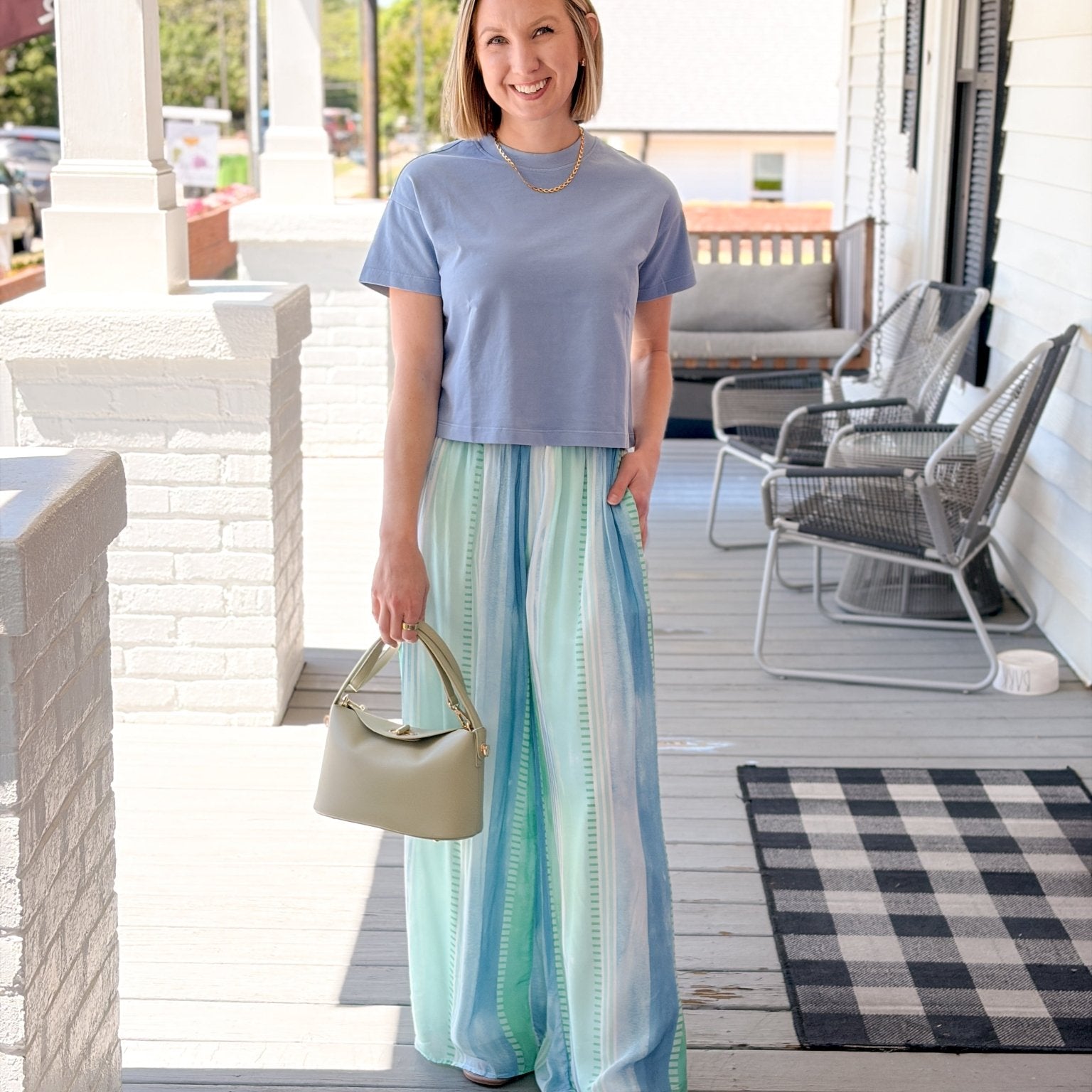 Rose & Lee Co Hadlee Pants, Blue Stripe Pants