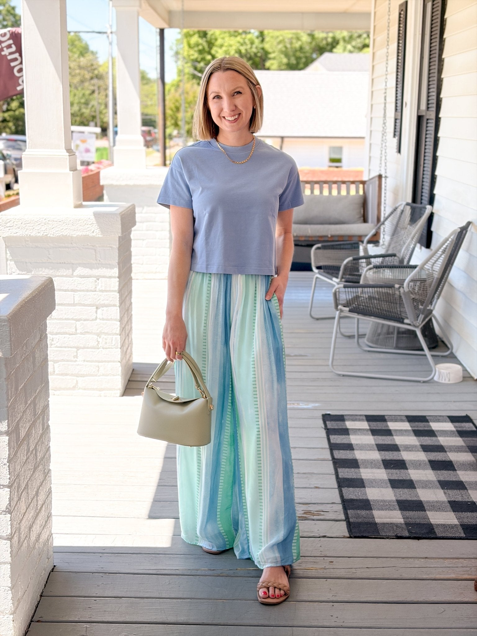 Rose & Lee Co Hadlee Pants, Blue Stripe Pants