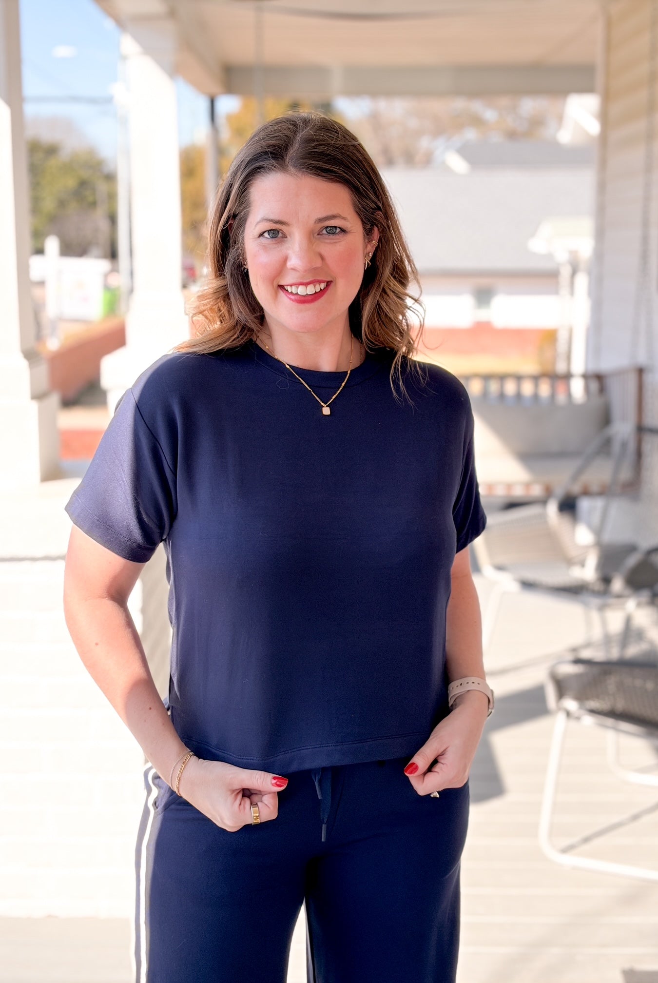 Fleece Short Sleeve Navy Tee