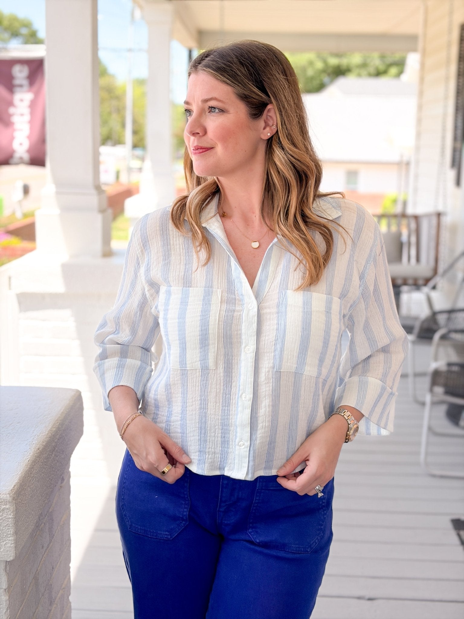Rose & Lee Co Helena Striped Top, Sea Salt by Z Supply short sleeve