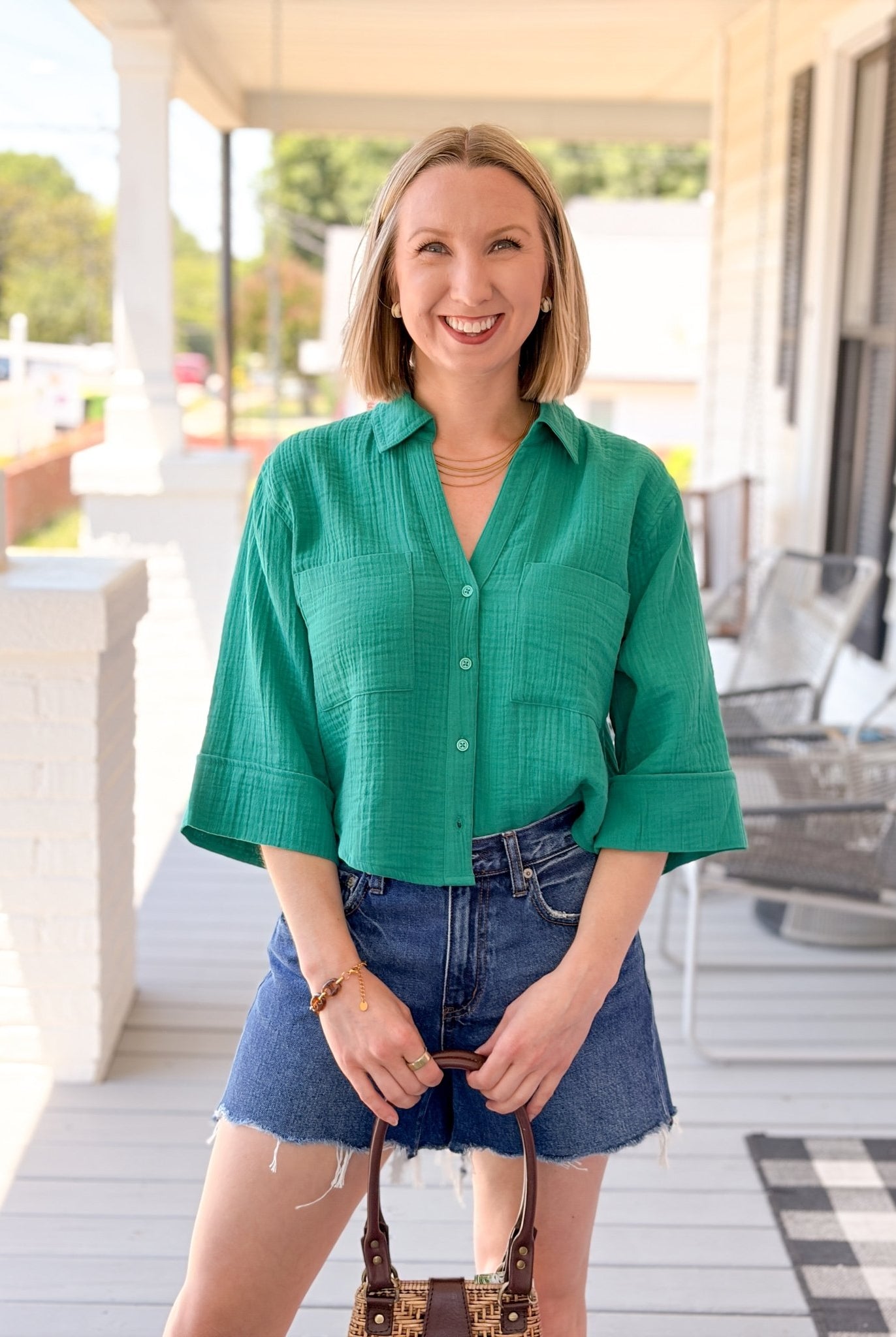 Rose & Lee Co Helena Top, Rainforest by Z Supply short sleeve