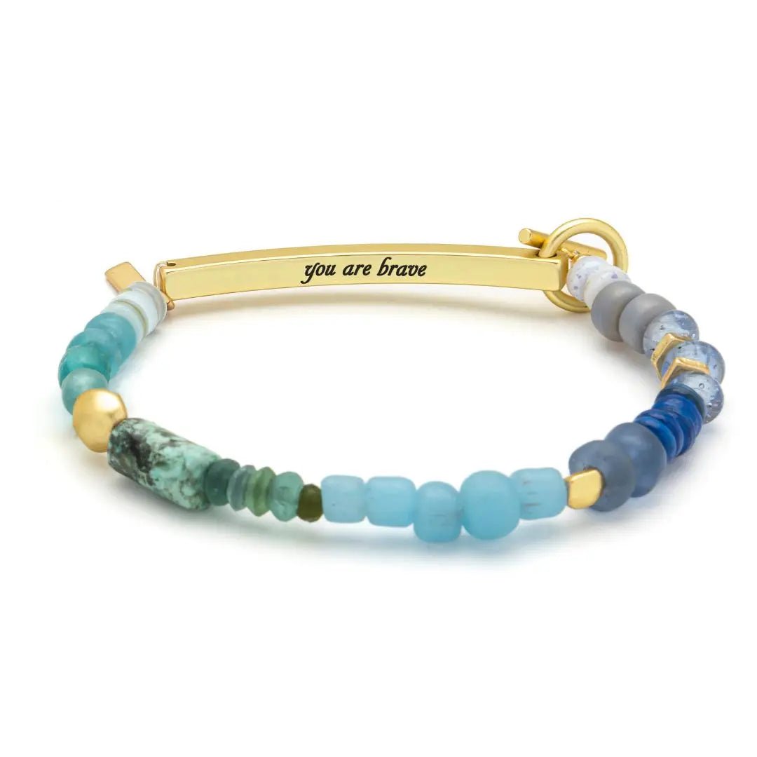 Rose & Lee Co Hidden Message Bracelet, Brave/African Turquoise/Gold Bracelets